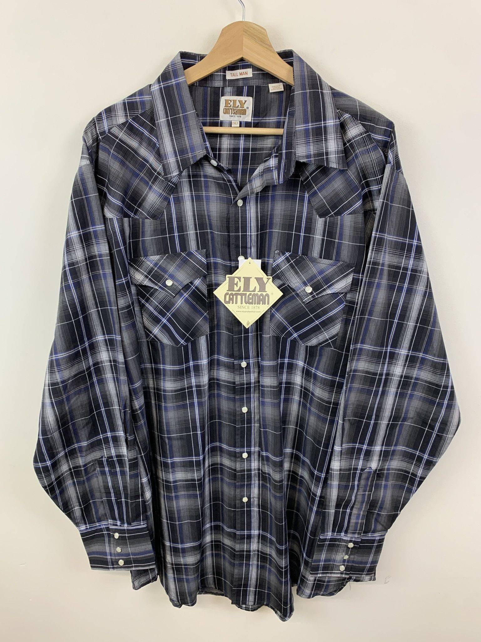 Flannel × Vintage Vintage Ely Cattleman 1990s Deadstock Black Pearl Snap Button Down Size XXL Tall Size US XXL / EU 58 / 5 - 1 Thumbnail