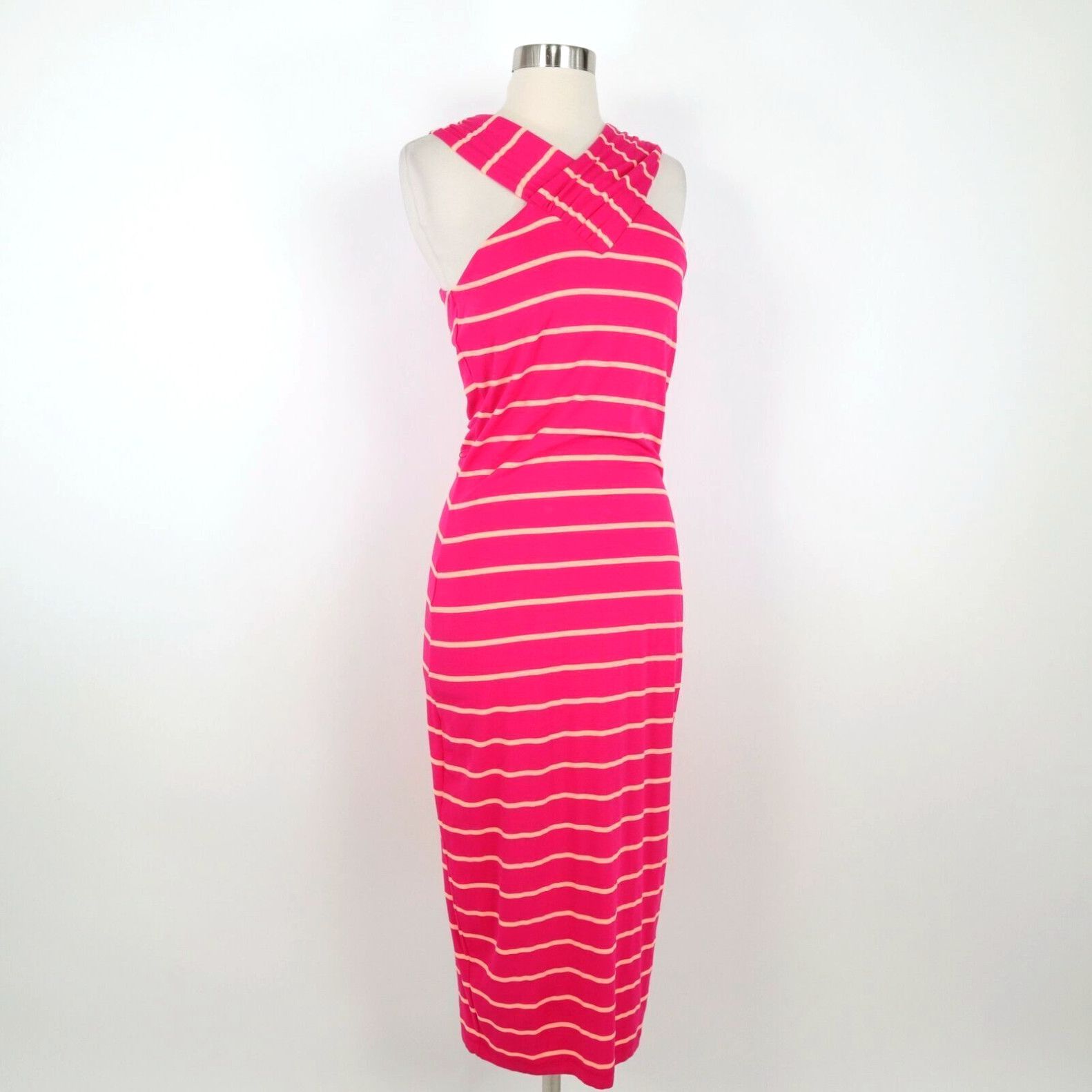 Ted Baker Ted Baker Midi Dress Canna 2 S Small NEW Crossover Neck Pink Peach Stripe Jersey Grailed
