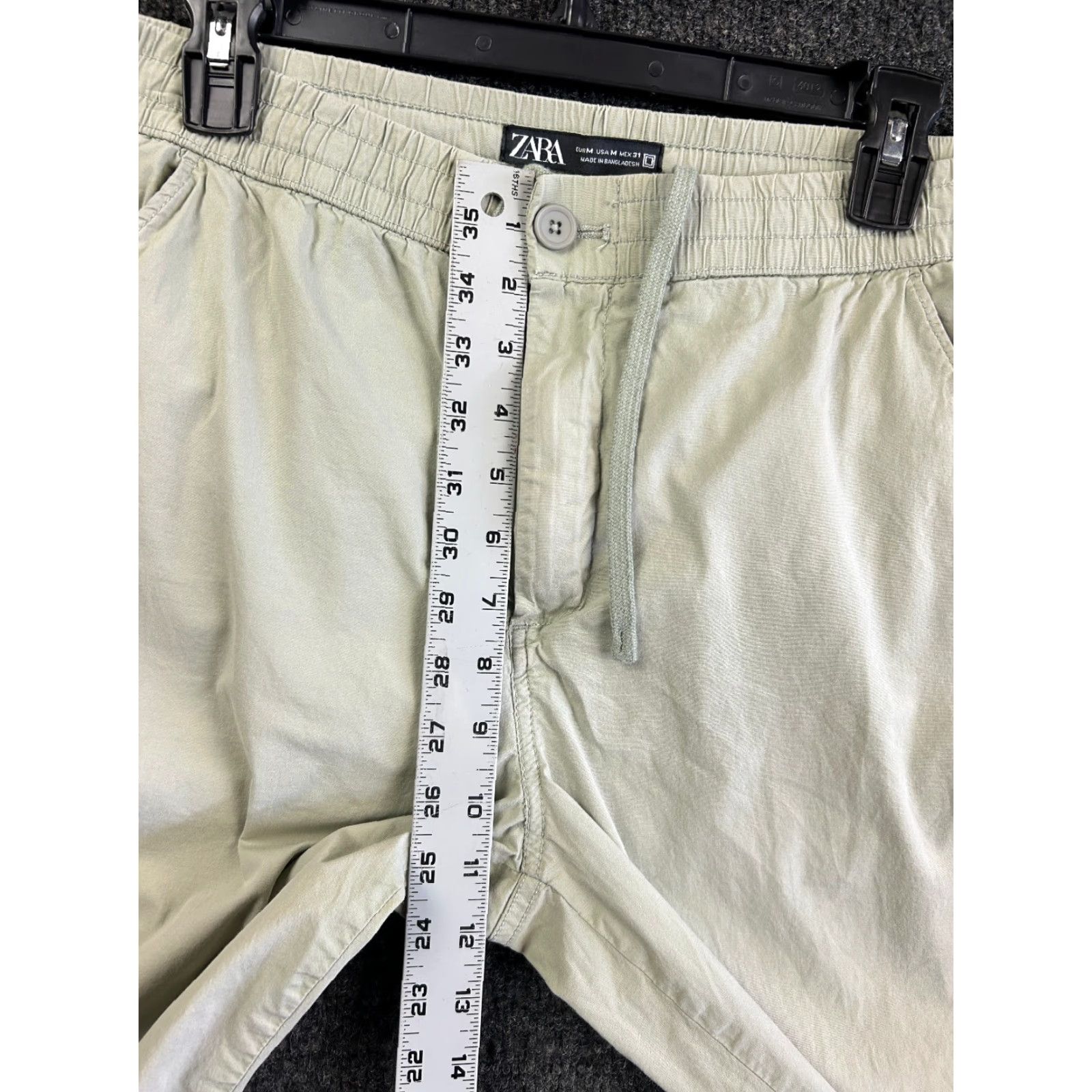 Zara ZARA DNWR Denimwear Joggers Pants Mens M 31 Green Drawstring Solid Casual Travel Regular Slim Tapered Logo Pockets Cotton Light Green 90s City Hipster Size US 31 - 7 Thumbnail