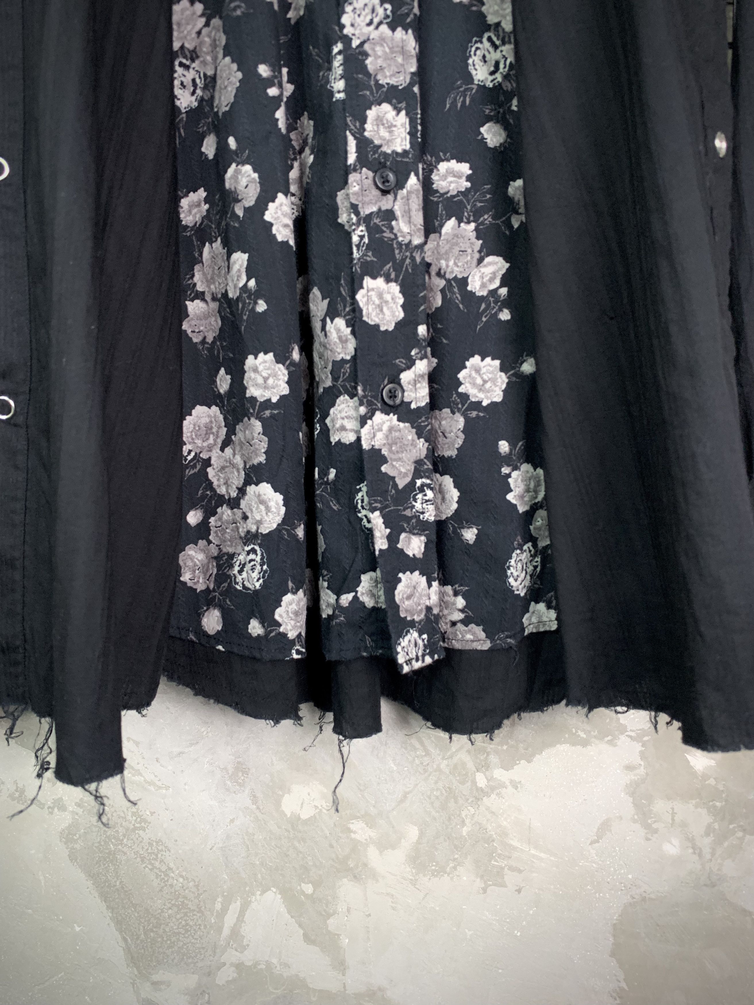 Japanese Brand Omkoe Layered 2Piece Shirt Floral Distressed Raw Hem Grunge Size US M / EU 48-50 / 2 - 7 Thumbnail