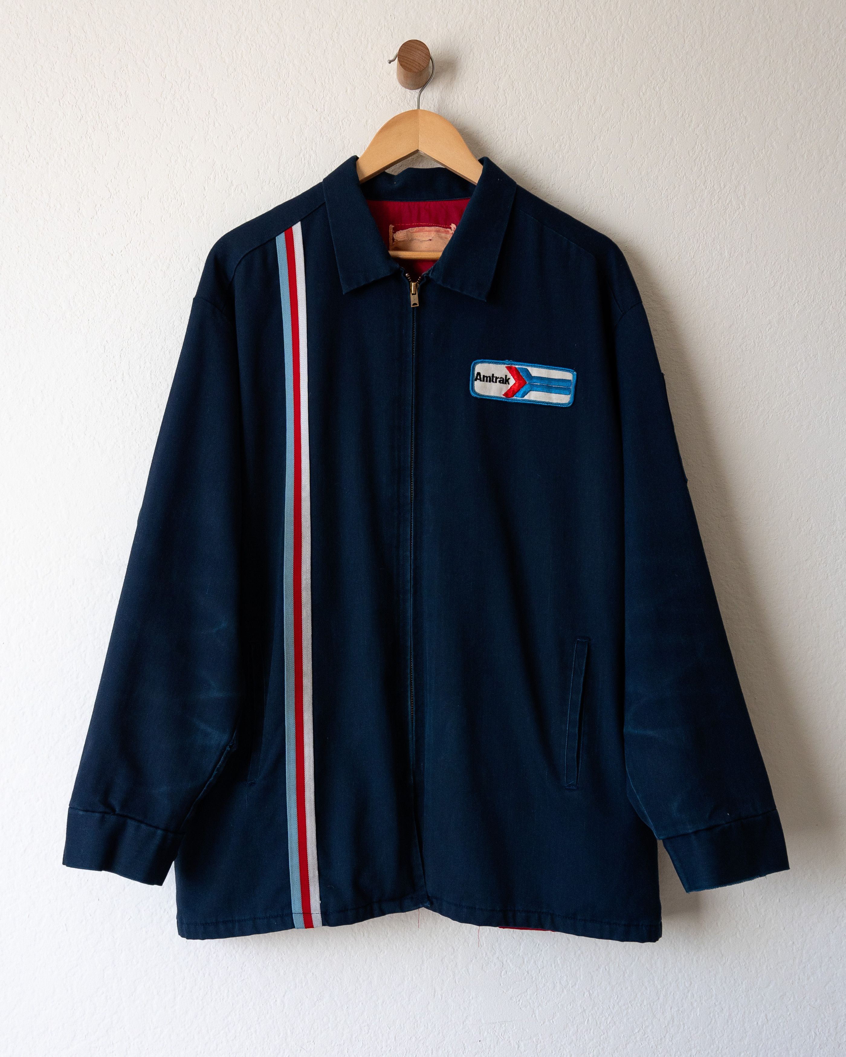 image of Made In USA x Vintage 1960S Vintage Vertical Striped Amtrak Mechanic Work Jacket in Blue (Size Larg