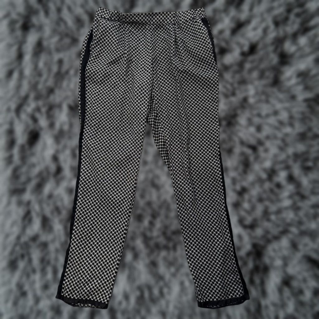 Worthington Worthington Pants Womens Medium Slim Dress Pants Geometry Pockets Elastic Waist Black Geometric Print Office Casual Workwear Size 32" / US 10 / IT 46 - 1 Thumbnail