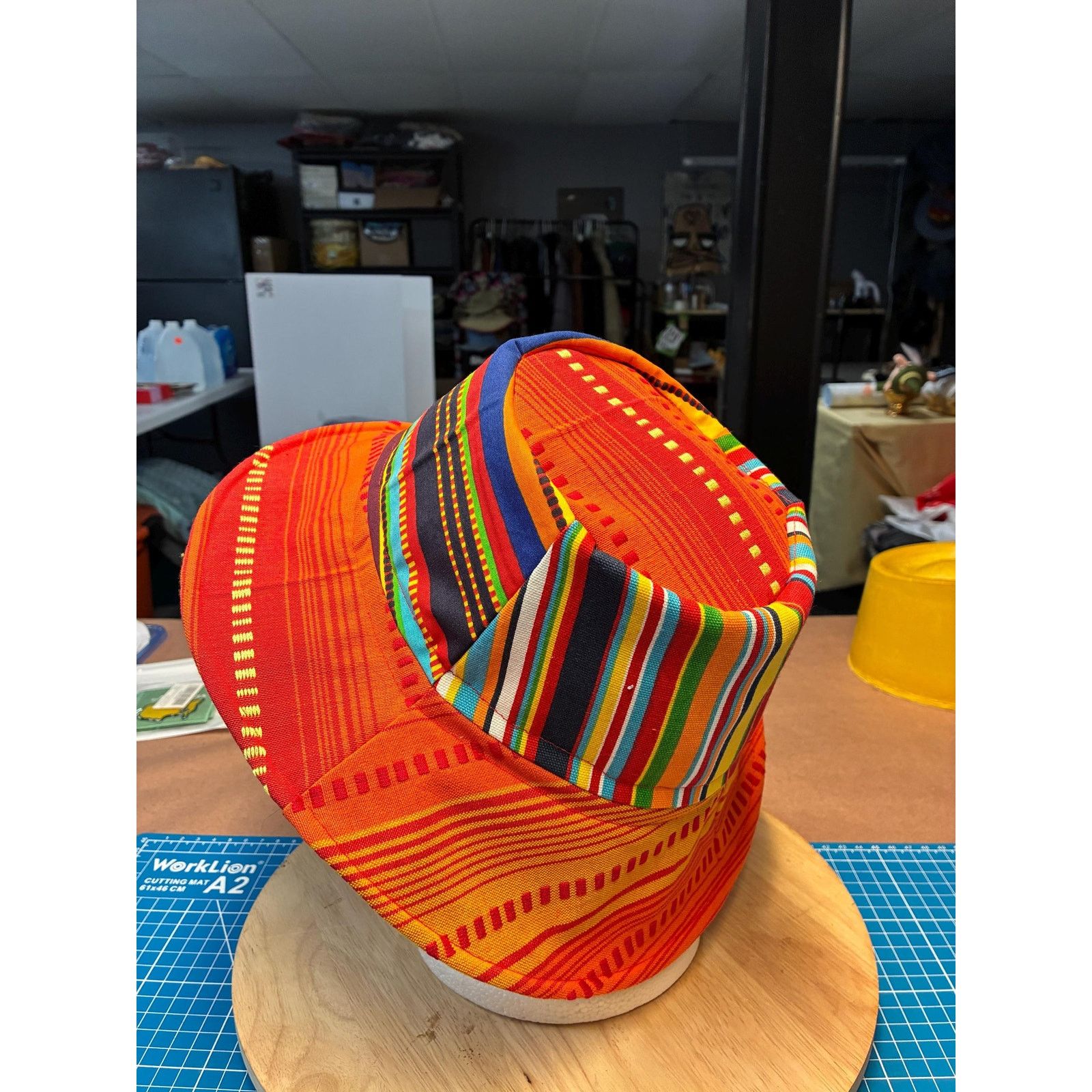 Other Upcycled Bucket Hat — Fiery Orange Mixed Stripe, Marigold Size ONE SIZE - 4 Thumbnail