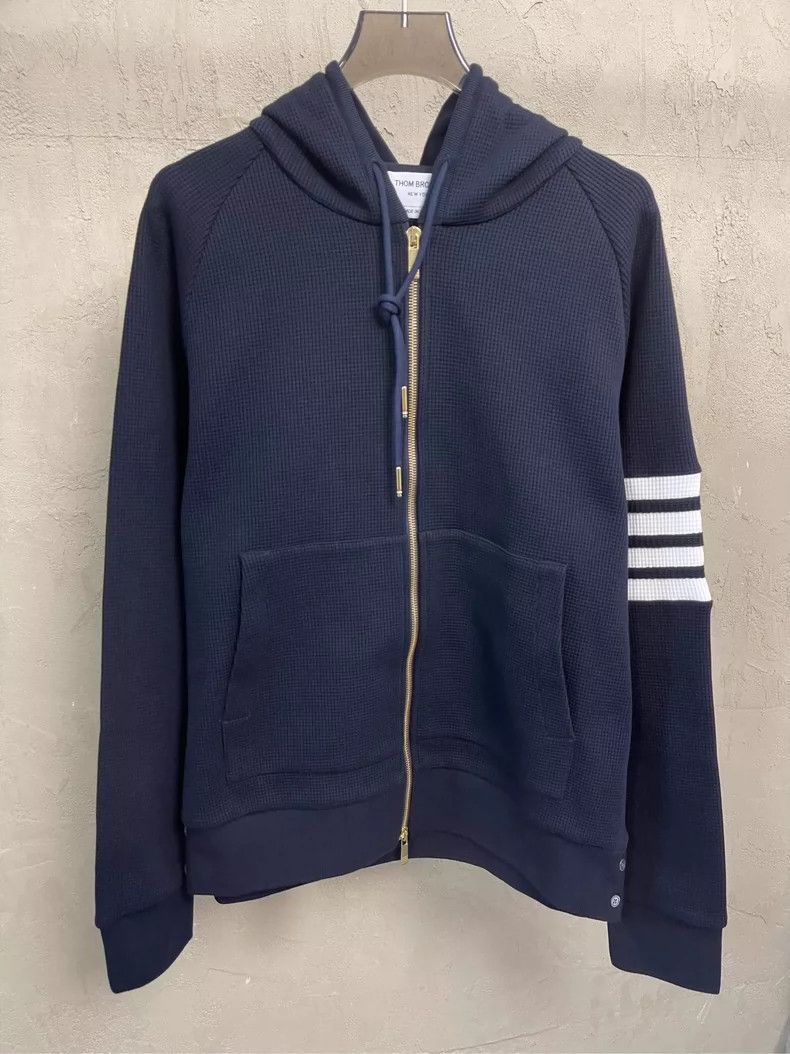 Thom Browne Thom browne Dark blue classic four-striped waffe zipper jac Size US M / EU 48-50 / 2 - 3 Thumbnail
