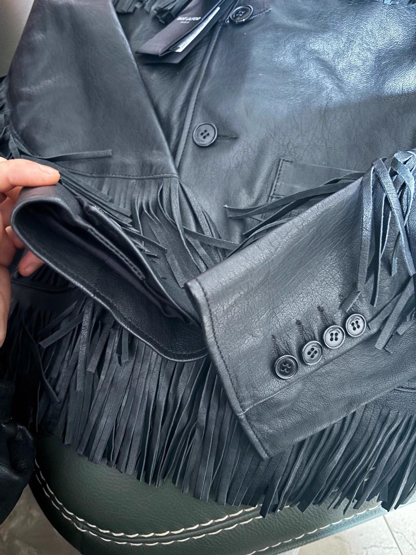 Saint Laurent Paris SLP 2015SS Hedi Slimane Black Leather Fringe Jkt Size US S / EU 44-46 / 1 - 5 Thumbnail
