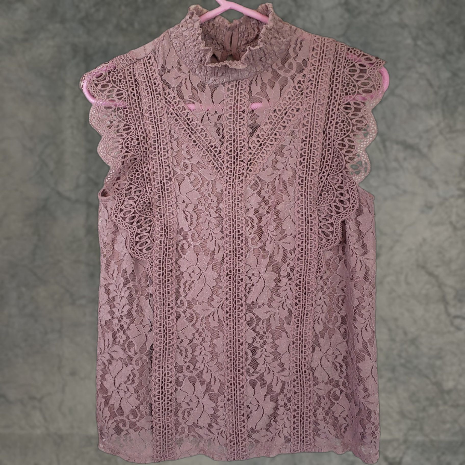 Vintage Cable & Gauge Blouse Women's Mauve Floral Lace Sleeveless Lined Mock Neck Size M, Regular Fit Size M / US 6-8 / IT 42-44 - 1 Thumbnail