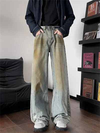 Japanese Brand Retro loose wide leg dirty dyed jeans Size US 32 / EU 48 - 5 Thumbnail