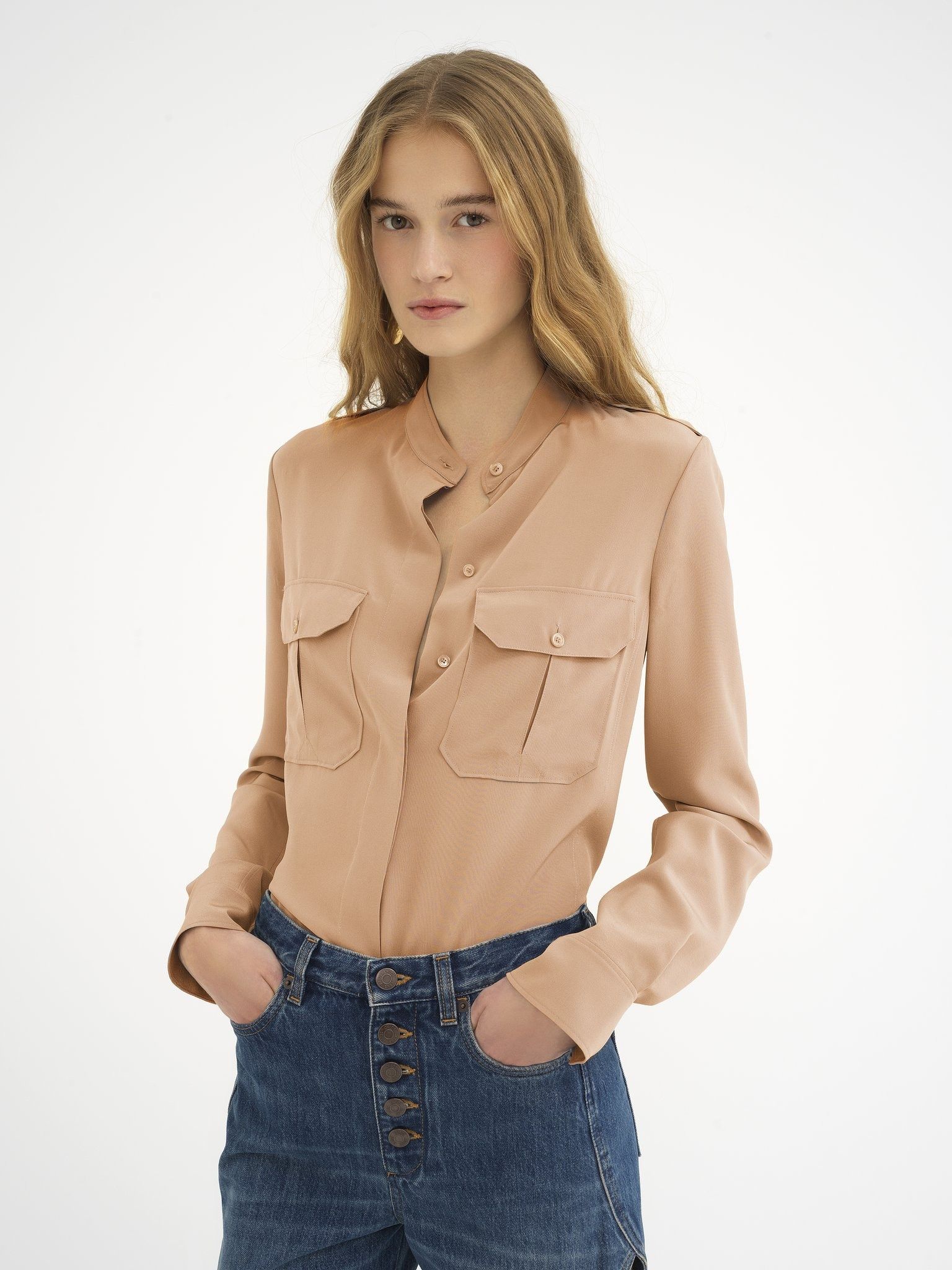 Chloe o1loc1c11025 Classic Utilitiarian Blouse in Sand Brown Size L / US 10 / IT 46 - 3 Thumbnail