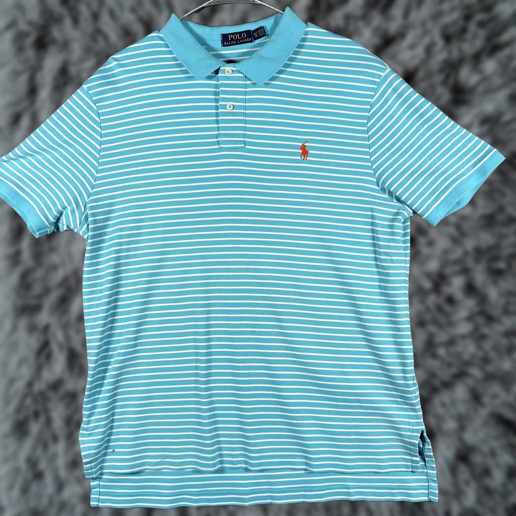 Polo Ralph Lauren Polo Ralph Lauren Polo Shirt Mens XL Aqua Blue White Striped Cotton Short Sleeve Size US XL / EU 56 / 4 - 1 Thumbnail
