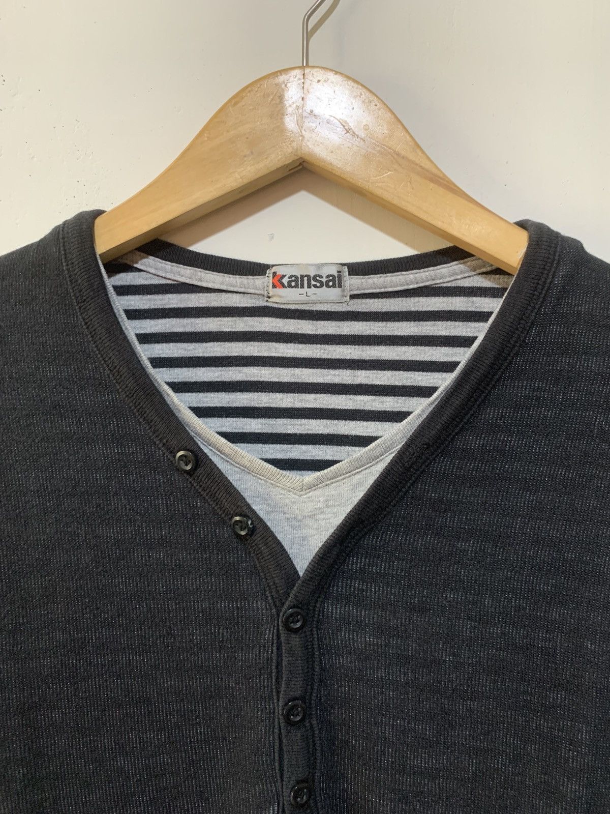 Japanese Brand Japanese Double Layer Stripe Kansai Yamamoto Long Sleeve Tee Size US L / EU 52-54 / 3 - 6 Thumbnail