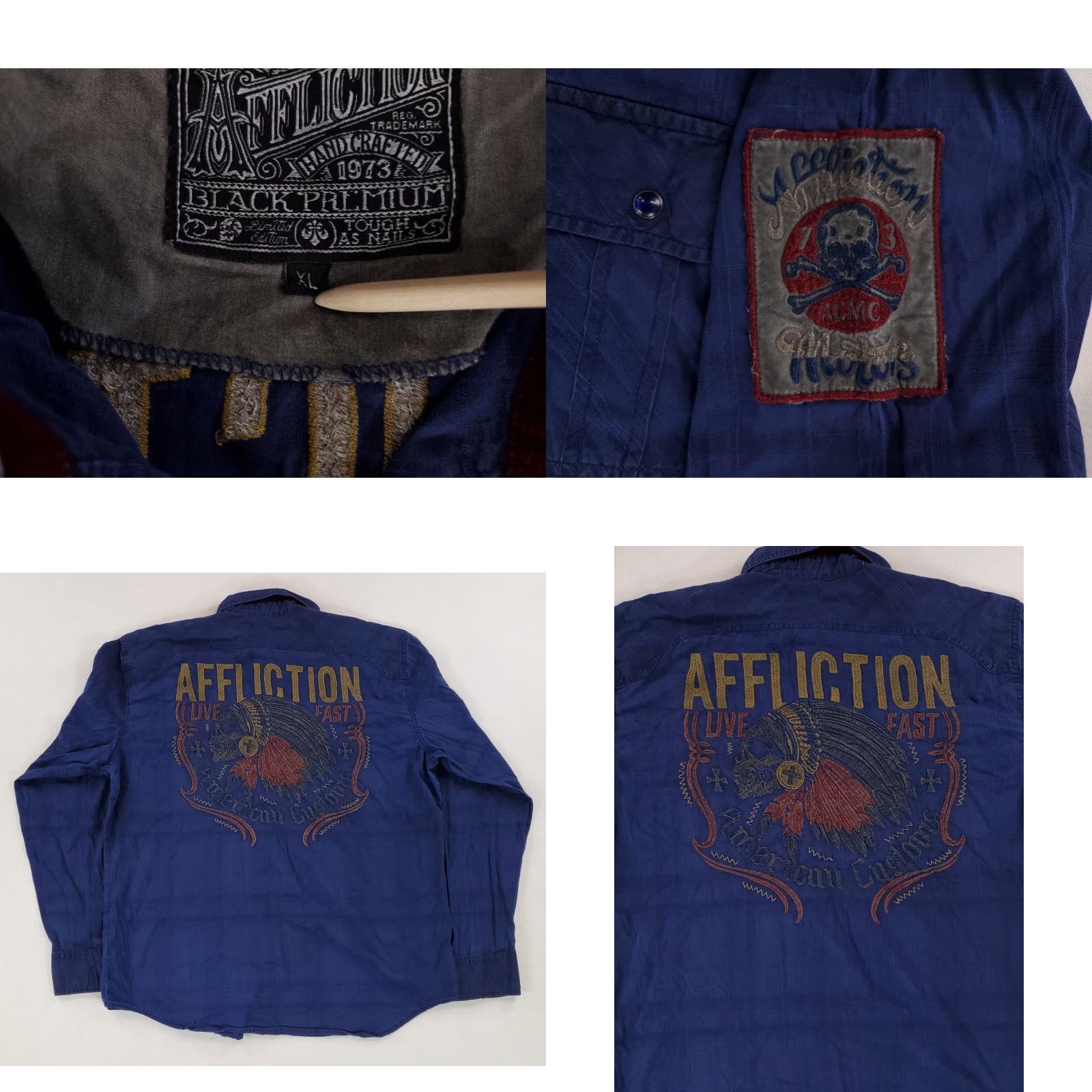 Affliction VINTAGE Affliction Pearl Snap Shirt Embroidered Atheltic Fit Blue Long Sleeve Mens XL Size US XL / EU 56 / 4 - 8 Thumbnail