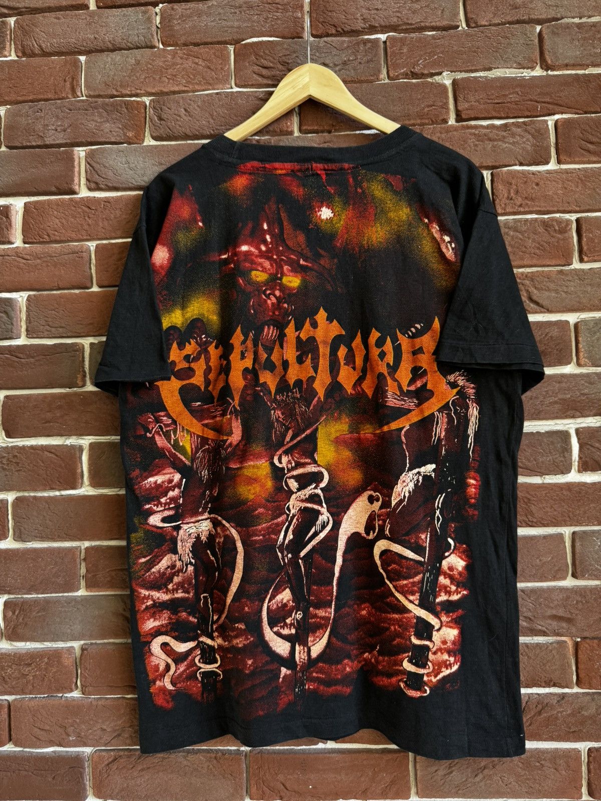 Band Tees Rare Vintage 90s Sepultura All Print Metal Band Tee Grail xl Size US XL / EU 56 / 4 - 2 Thumbnail