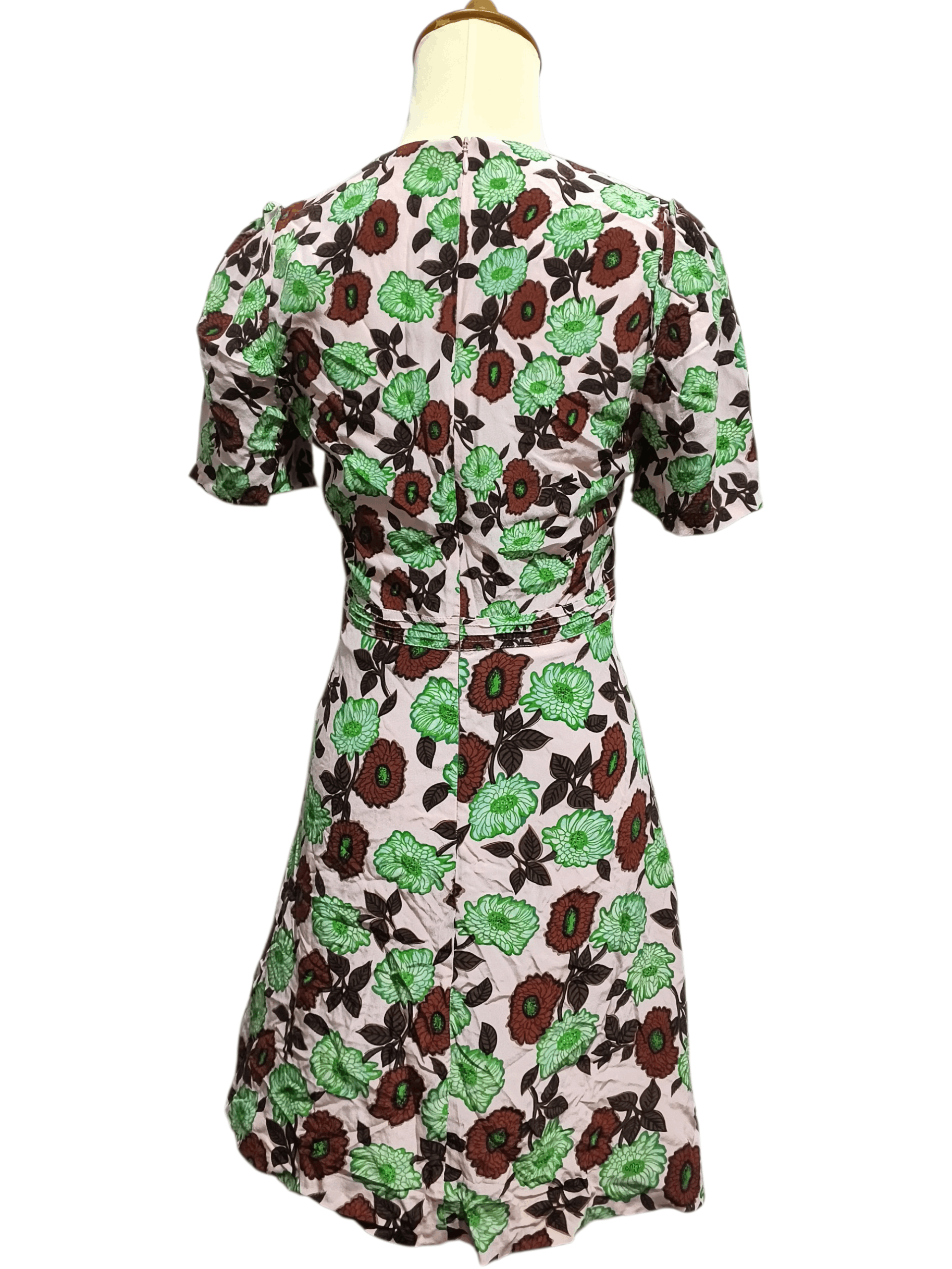 Sandro Mini Dress Green Flowers A Line Pink Silk Floral Print Size XXS / US 00 / IT 34 - 7 Thumbnail