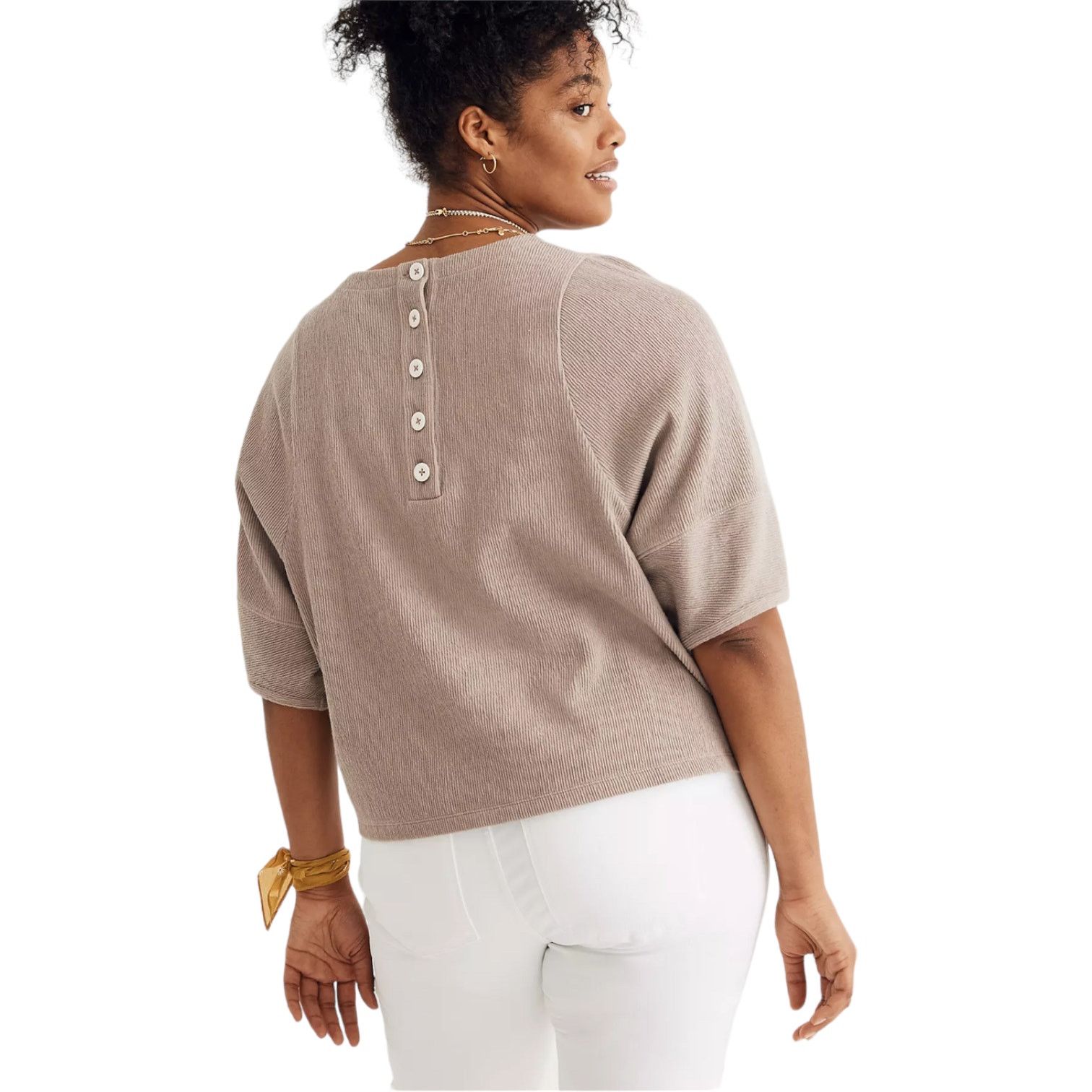 Madewell Madewell Womens XXS Ottoman Jacquard Button-Back Top Brown Size XXS / US 00 / IT 34 - 3 Thumbnail