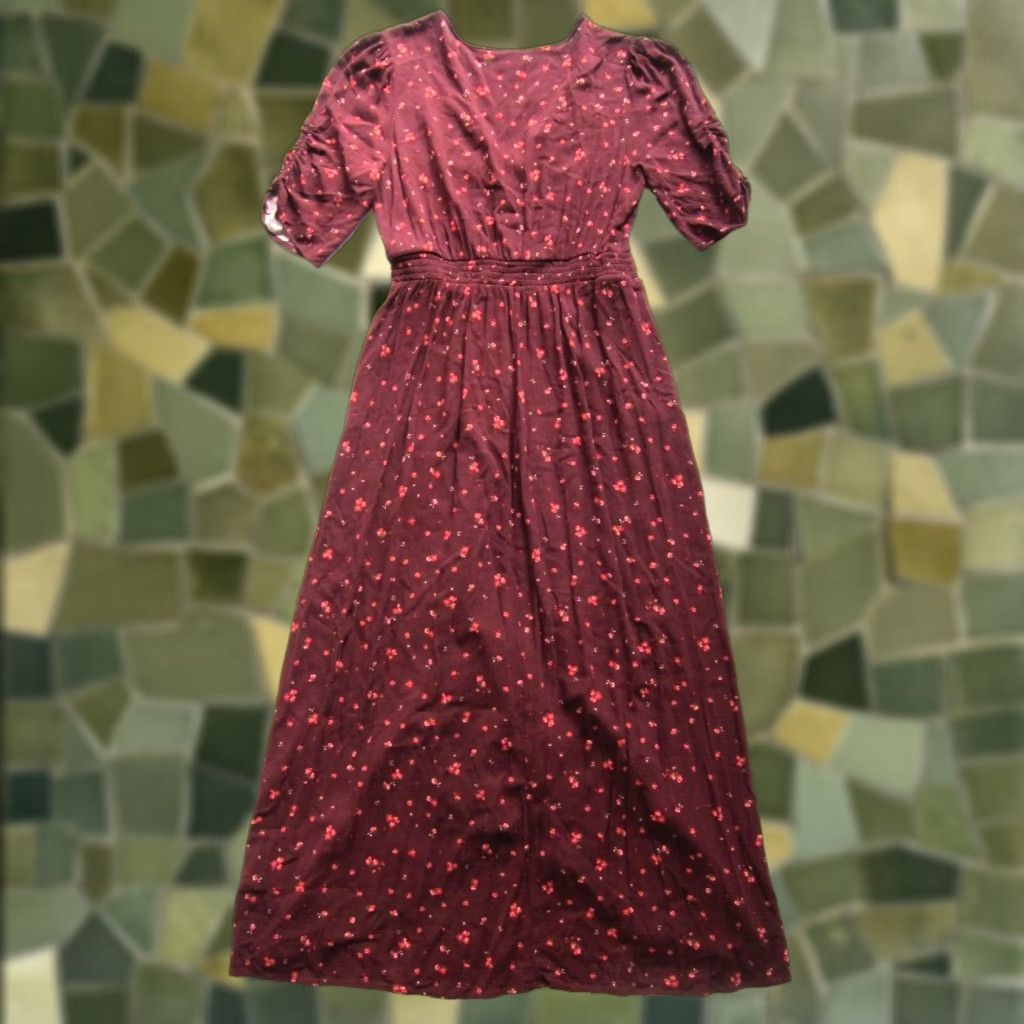 Old Navy Old Navy Floral Dress 100% Rayon Short Sleeve V-Neck Midi Maxi Dress M Red Womens Size 32" / US 10 / IT 46 - 1 Thumbnail