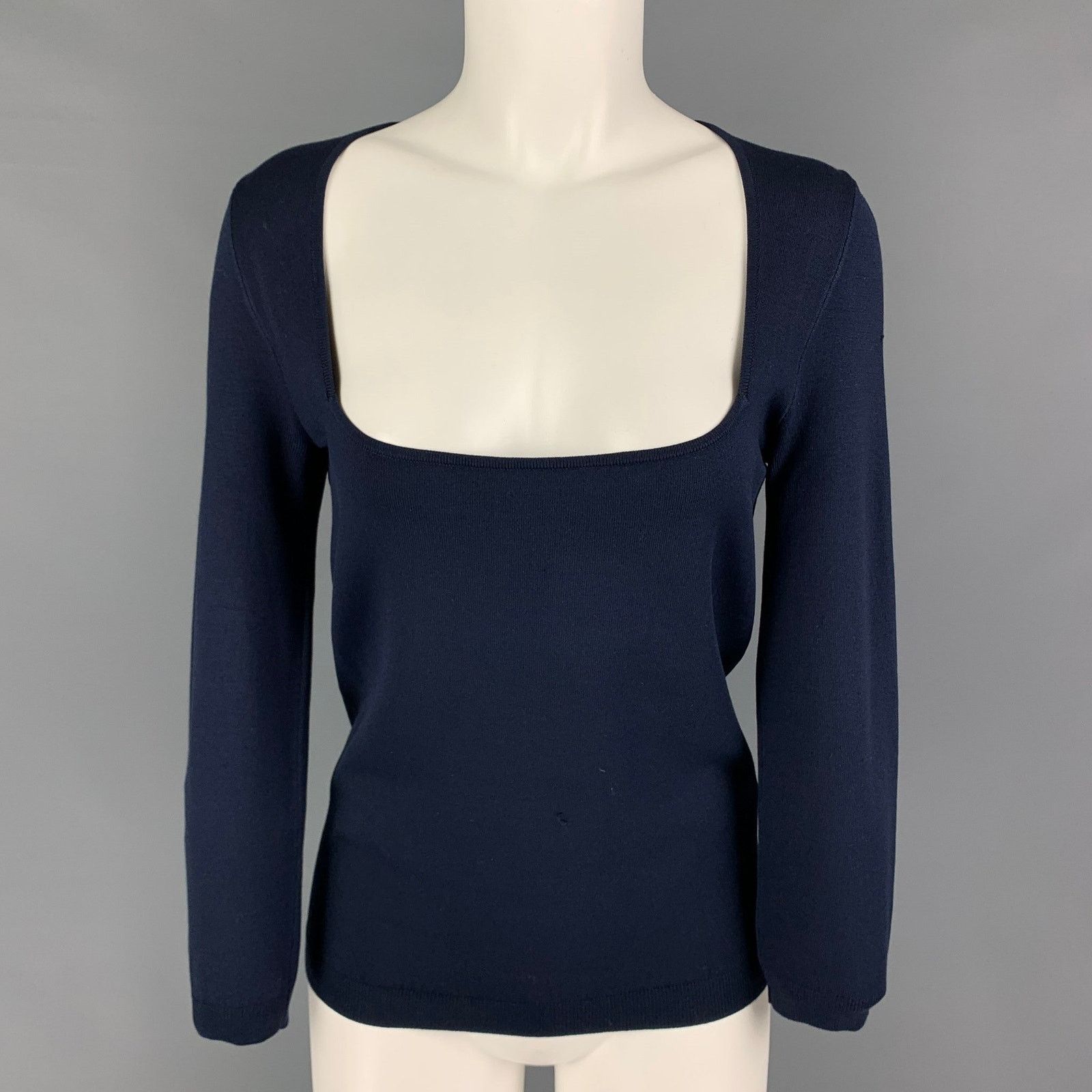 M Navy Silk Blend Long Sleeve Pullover