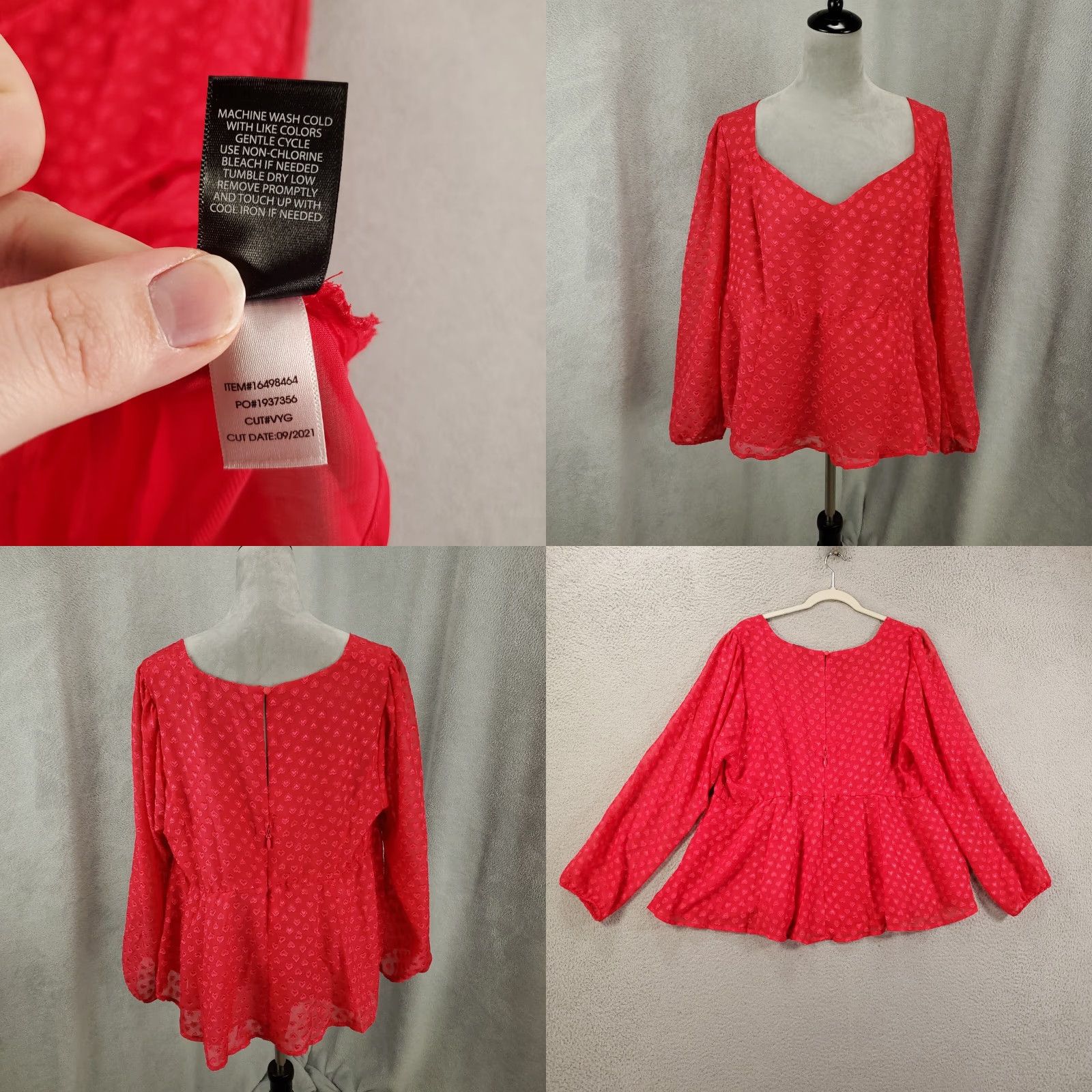 Torrid Torrid Womens 1X Top Red Heart Polka Dots V-Neck Long Sleeve Blouse Tunic Size XL / US 12-14 / IT 48-50 - 8 Thumbnail