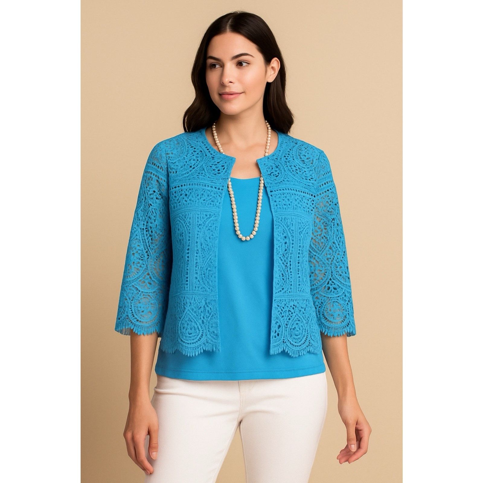 Other Ruby Rd. P XL Pool Blue Lace Jacket & Tank 2-Piece Set Size XL / US 12-14 / IT 48-50 - 12 Thumbnail