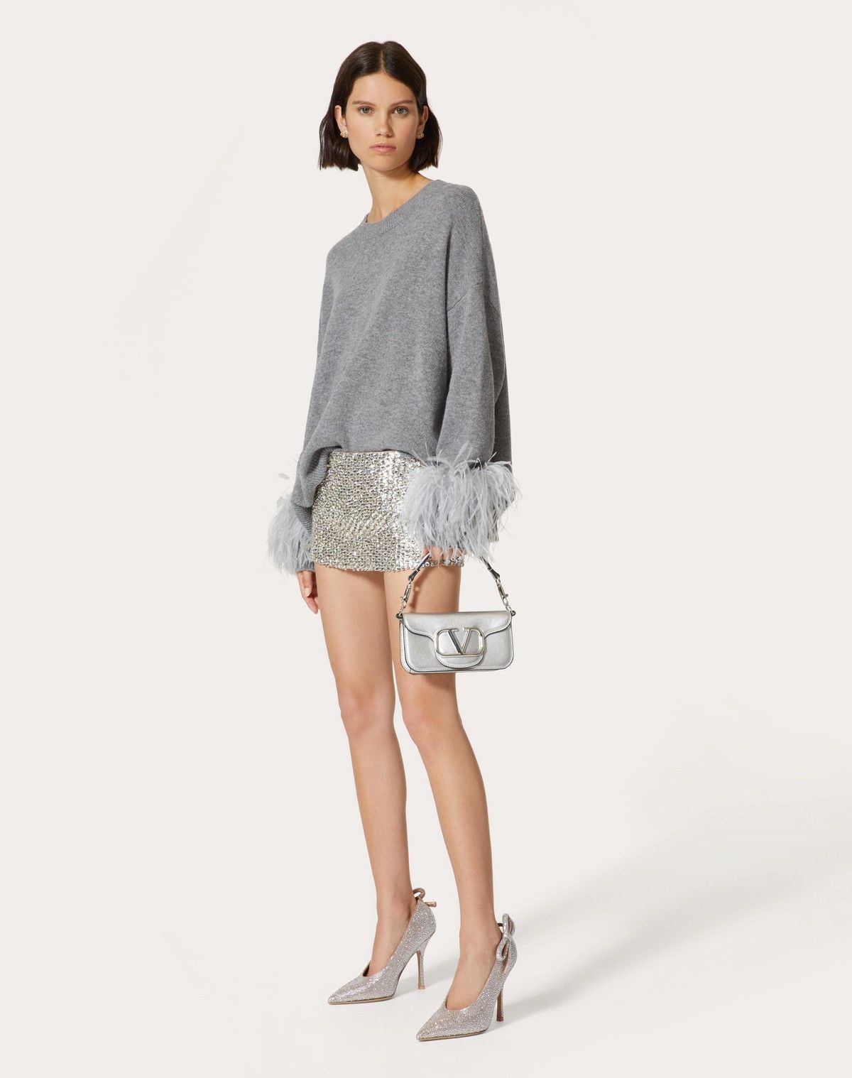 Valentino o1s1wg110525 Embroidered Organza Mini Skirt in Silver Size 28" / US 6 / IT 42 - 3 Thumbnail