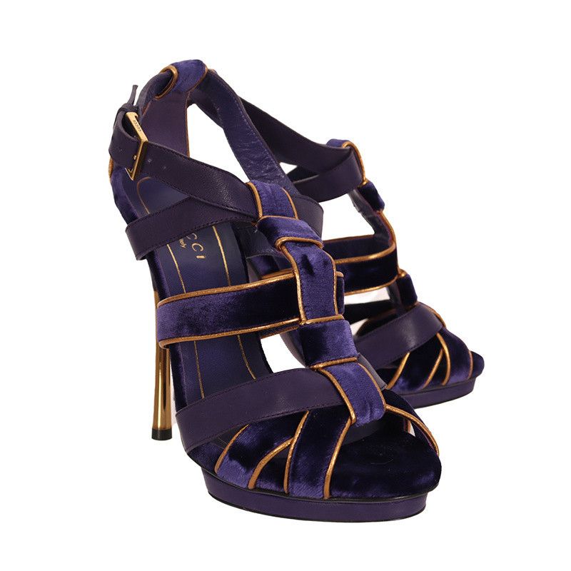 Gucci Gucci Malika Velvet Gladiator Heels in Purple 0079 Size US 8 / IT 38 - 1 Thumbnail