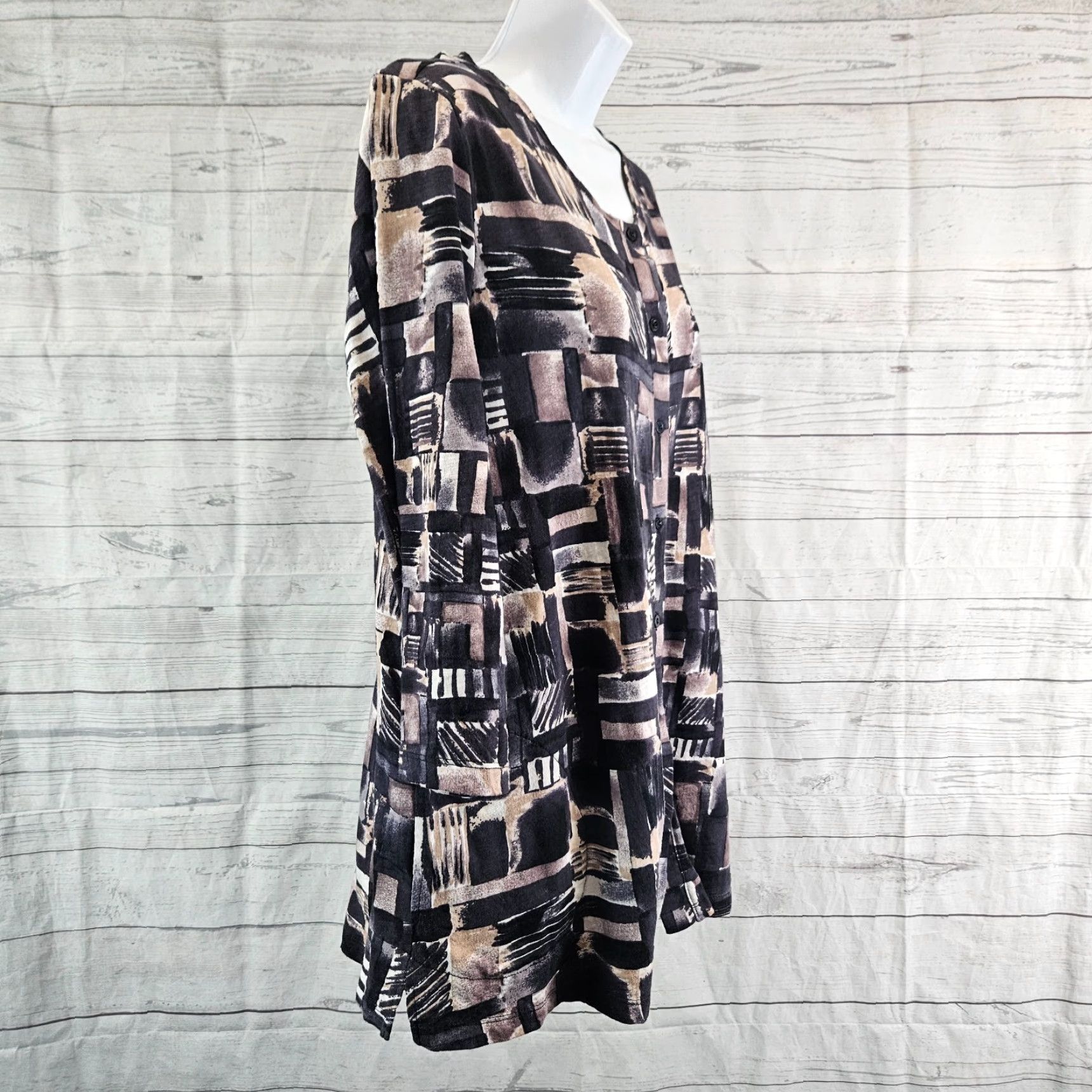 Vintage LOGO Lori Goldstein Womens Blouse Shirt 3/4 Sleeve Small Black Brown Button Front Top Womens Size S / US 4 / IT 40 - 3 Thumbnail
