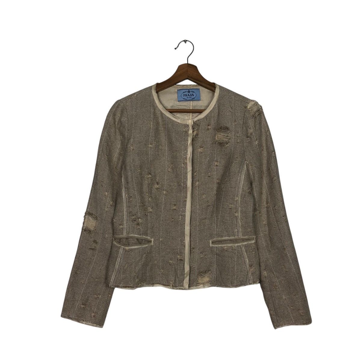 Prada 📌Rich Grey Cropped Distressed Tweed Jacket Prada Milano Size M / US 6-8 / IT 42-44 - 2 Thumbnail