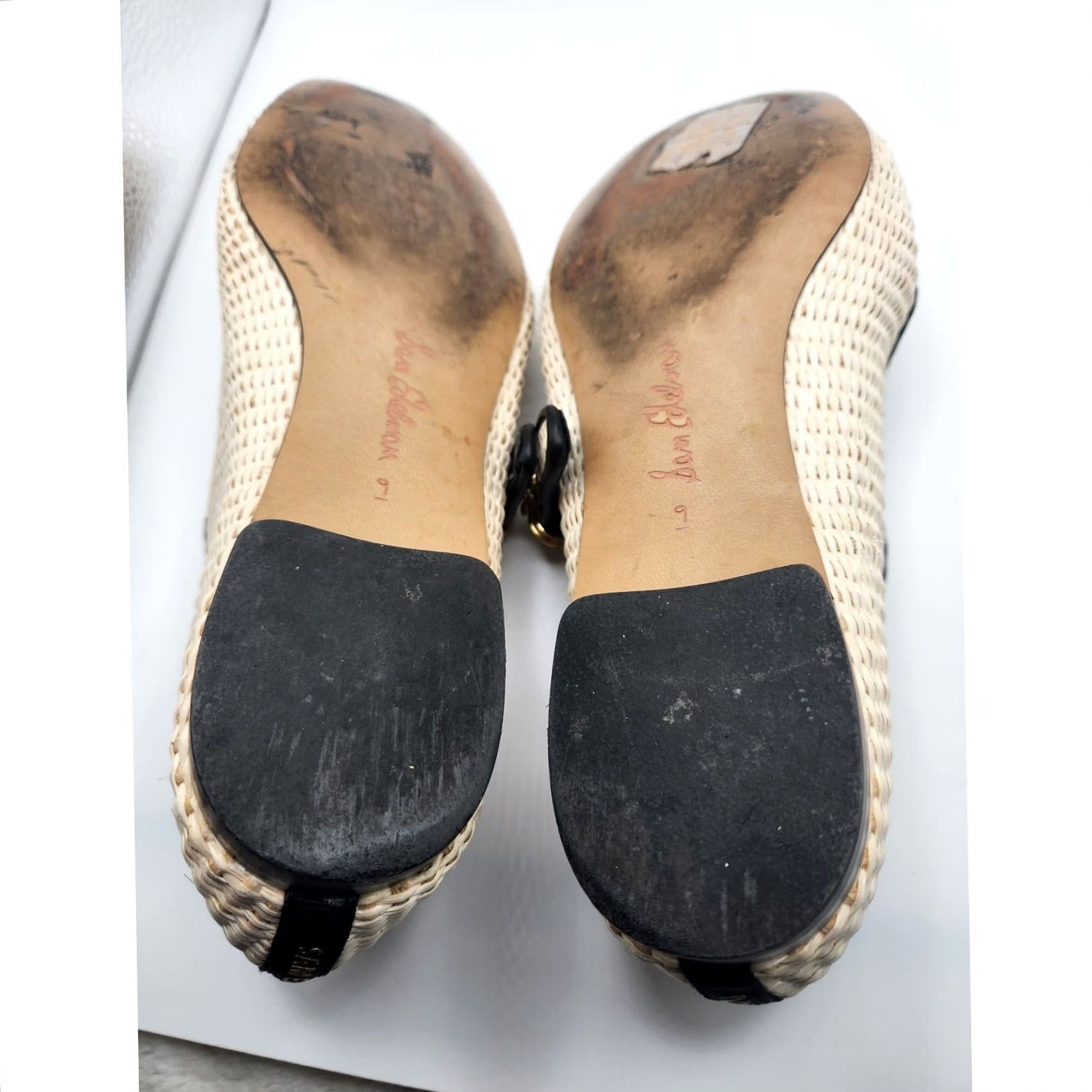 Sam Edelman Sam Edelman Michaela Flats Mary Jane Woven Raffia Beige Womens 9 Square Toe Buckle Strap Leather Trim Leather Insole Flat Size US 9 / IT 39 - 5 Thumbnail