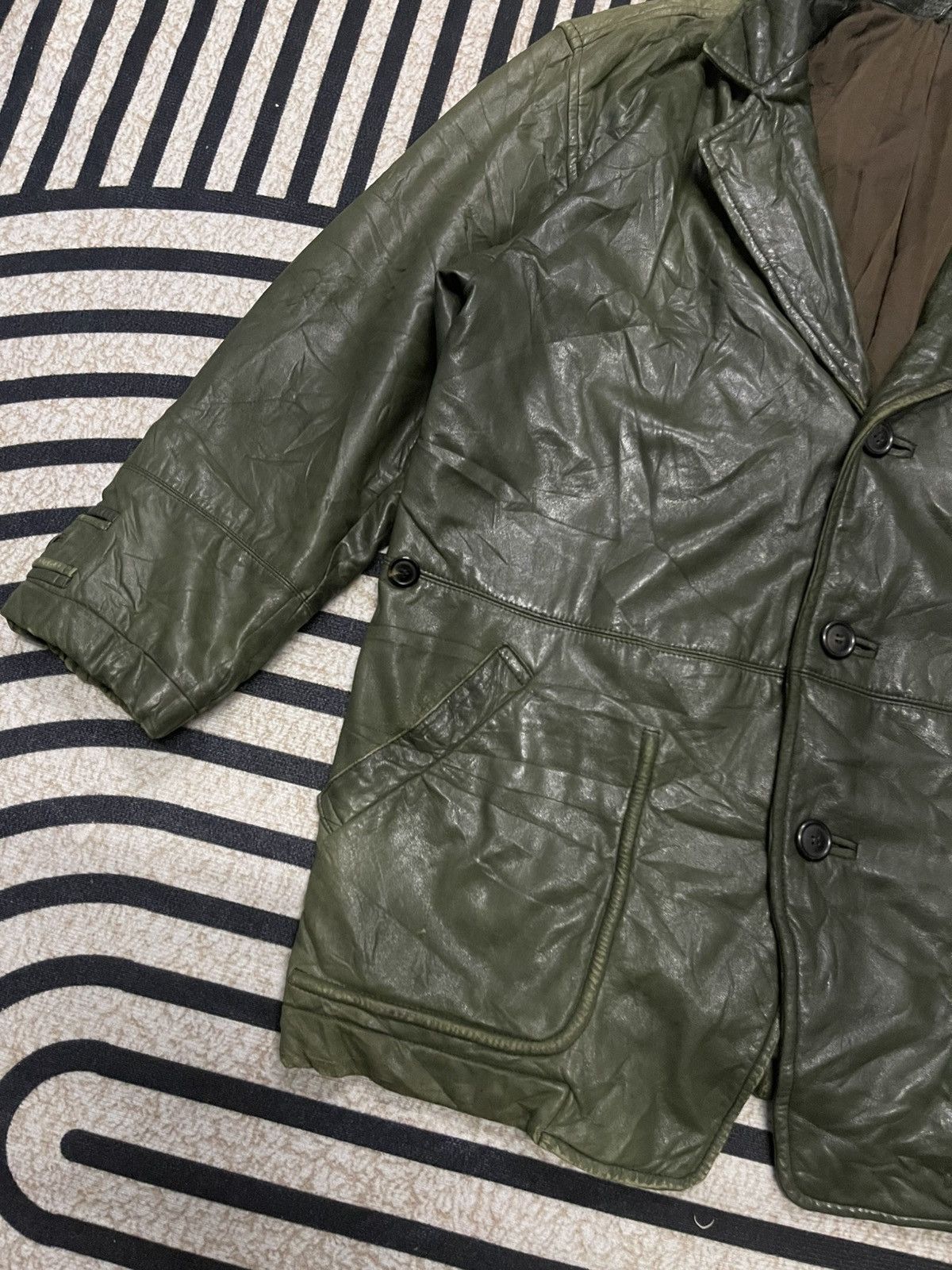Issey Miyake VINTAGE 90s ISSEY MIYAKE SHEEPSKIN LEATHER JACKET DARK GREEN Size US M / EU 48-50 / 2 - 4 Thumbnail