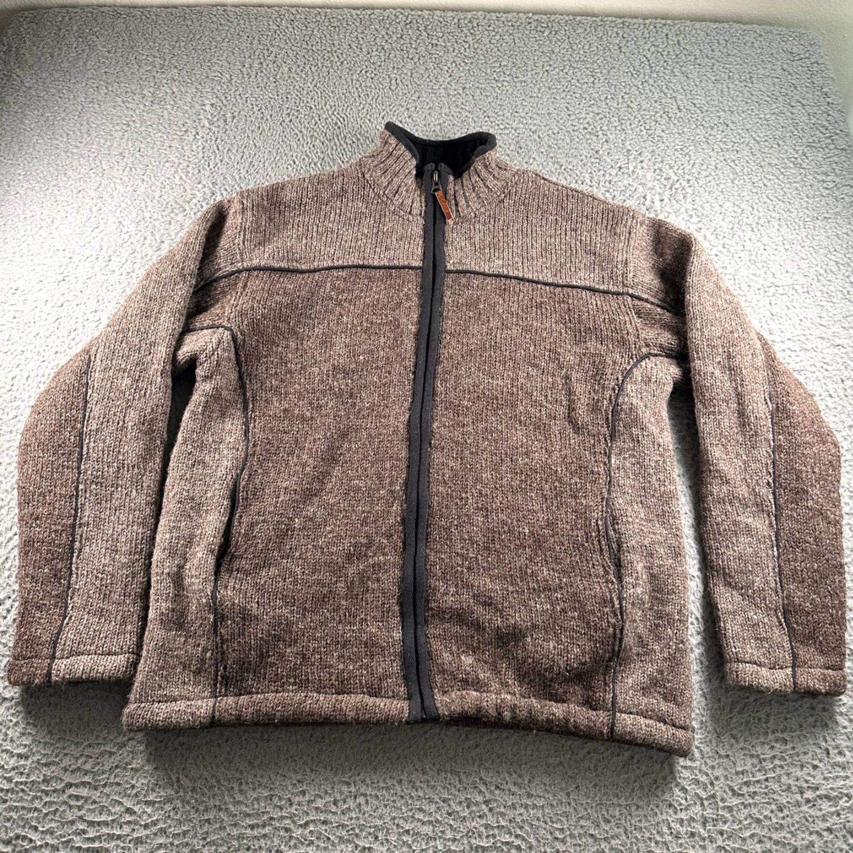 Market Aran Sweater Market Wool Full Zip Jacket Mens L Brown Lined Irish Sweater Size US L / EU 52-54 / 3 - 2 Thumbnail