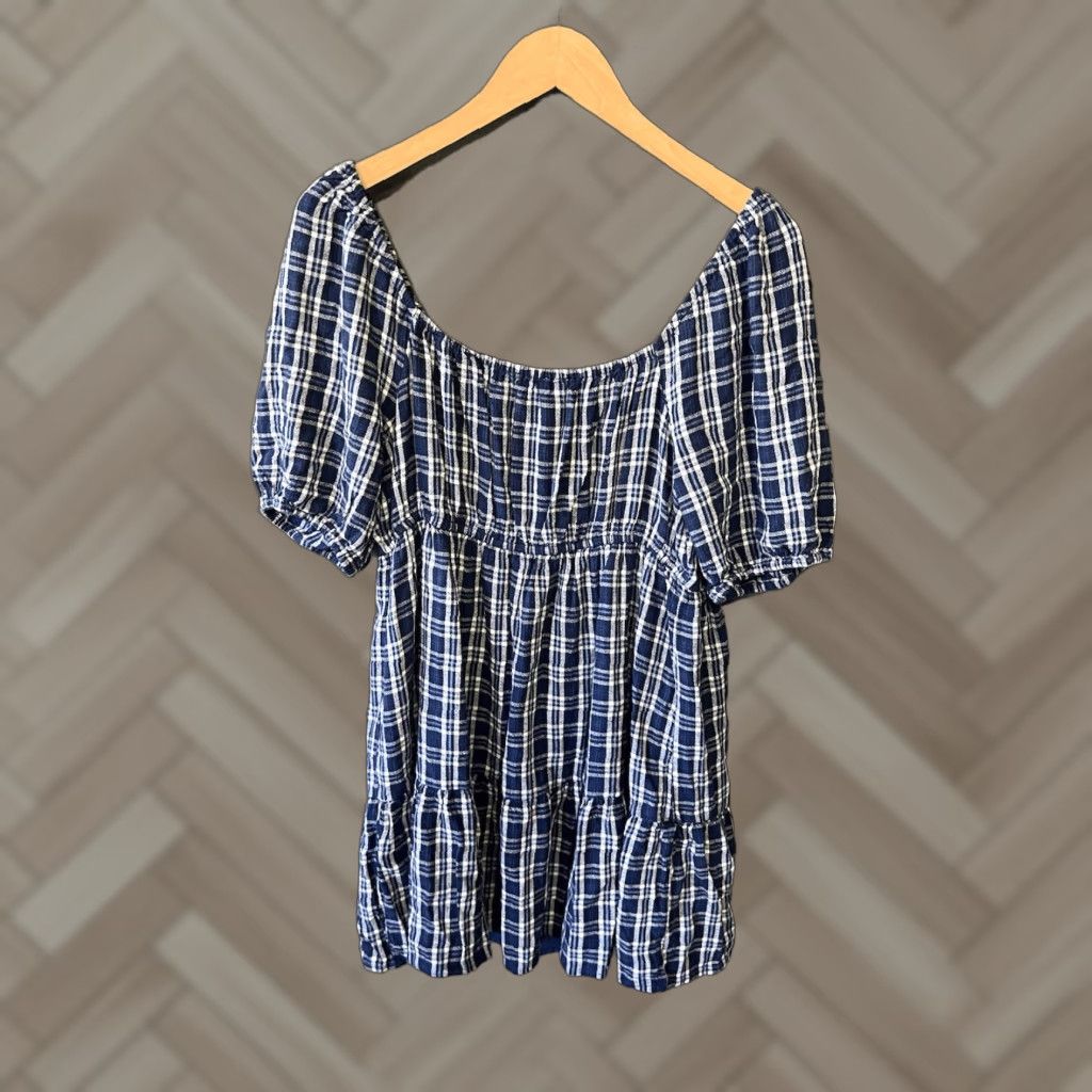 American Eagle Outfitters American Eagle Womens Blouse Blue Plaid Short Sleeve Shirt Dress Size L Size L / US 10 / IT 46 - 1 Thumbnail