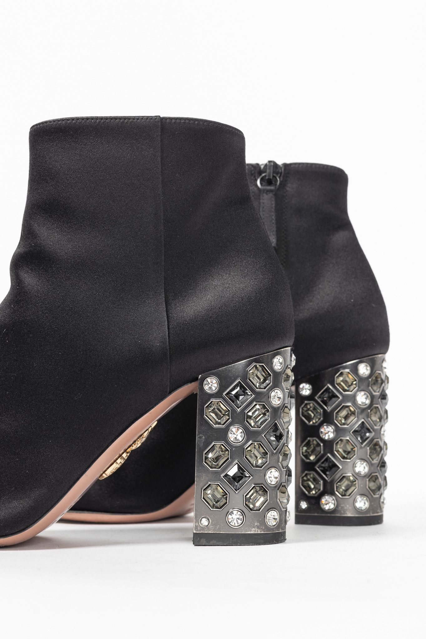 Aquazzura Aquazzura Party 85 Black Satin Embellished-Heel Booties Size US 5.5 / IT 35.5 - 8 Thumbnail