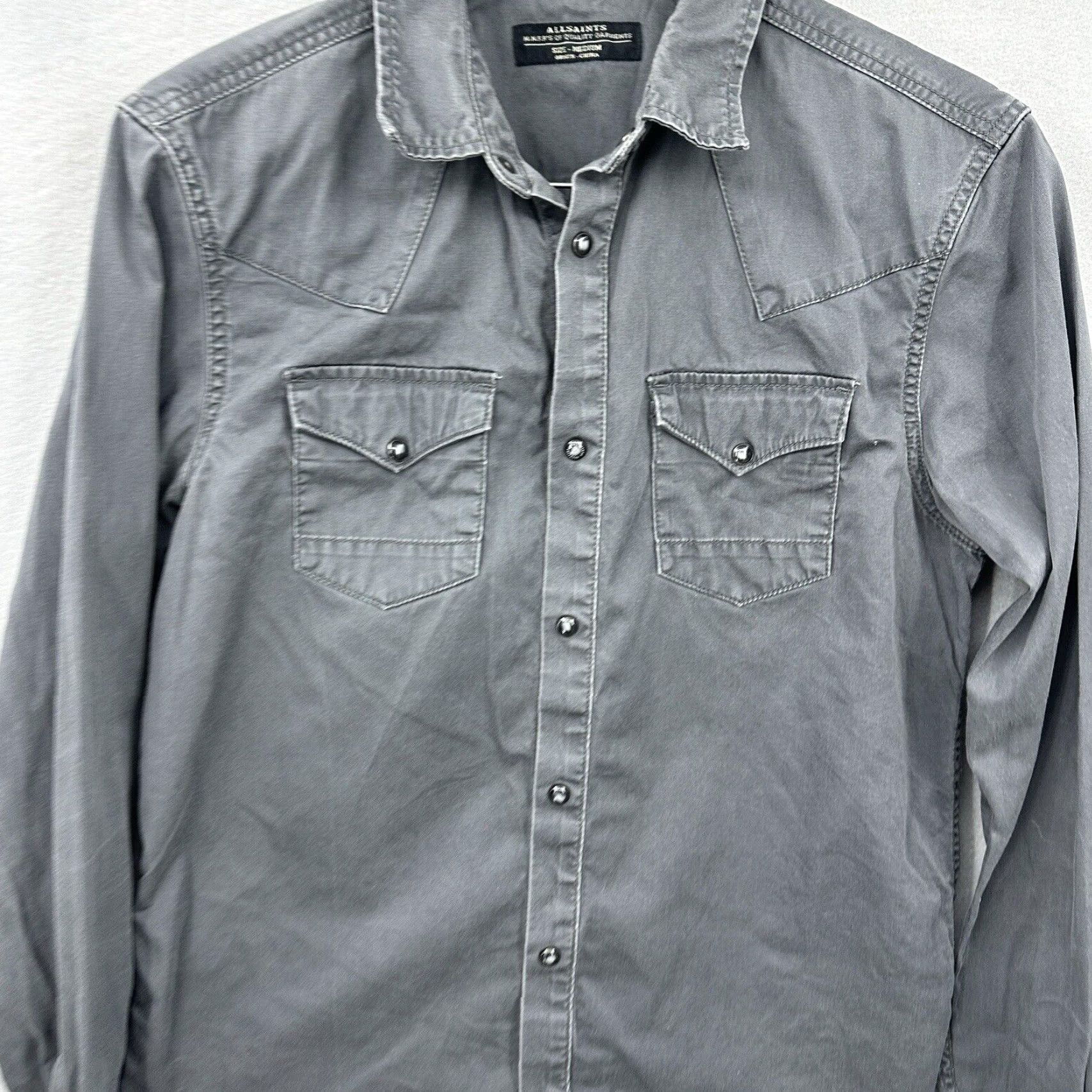 Allsaints VINTAGE AllSaints Shirt Mens Medium Western Pearl Snap Long Sleeve Cowboy Gray READ Size M / US 6-8 / IT 42-44 - 3 Thumbnail