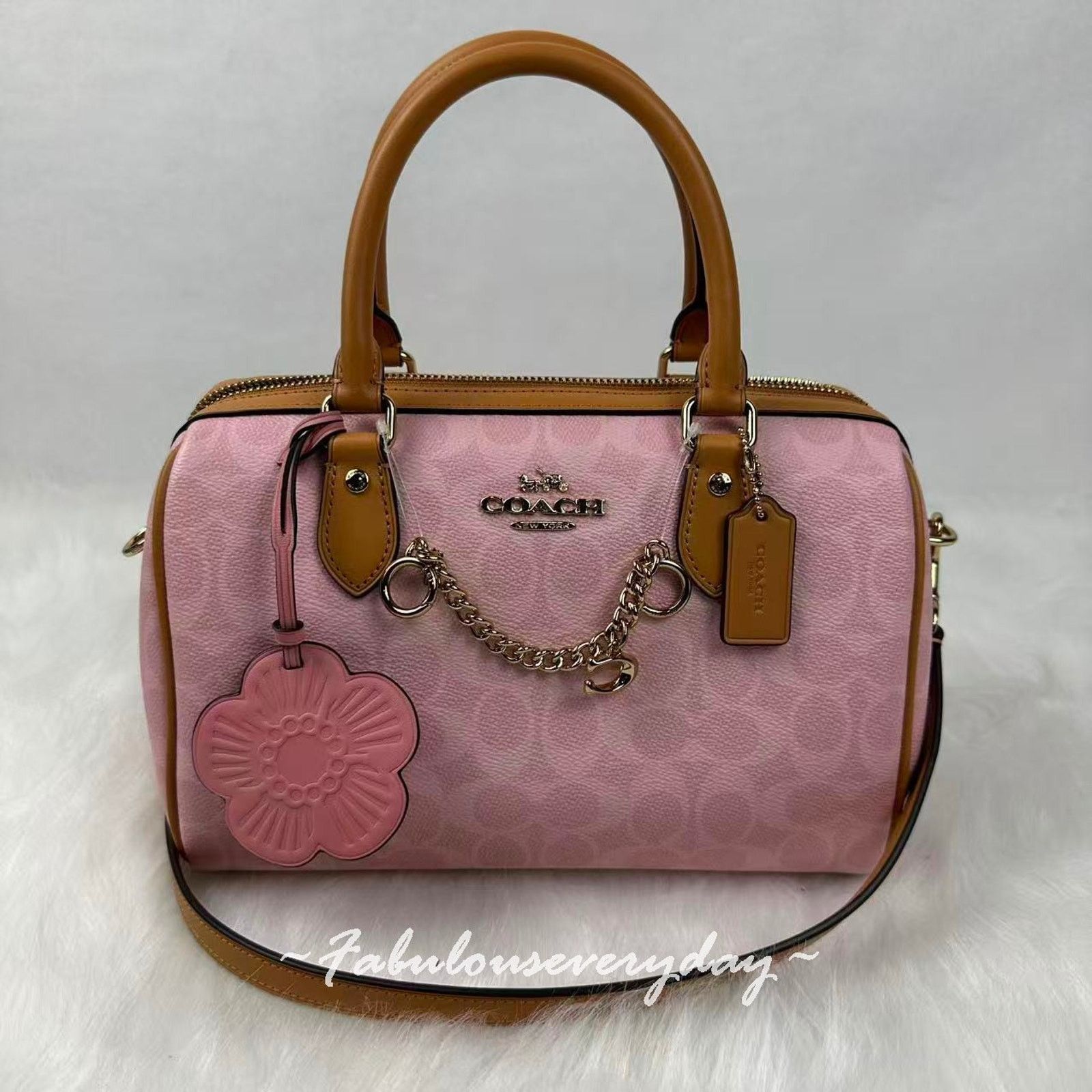 Coach Coach Rowan Satchel Signature Canvas Charms Gold/Powder Pink Size ONE SIZE - 1 Thumbnail