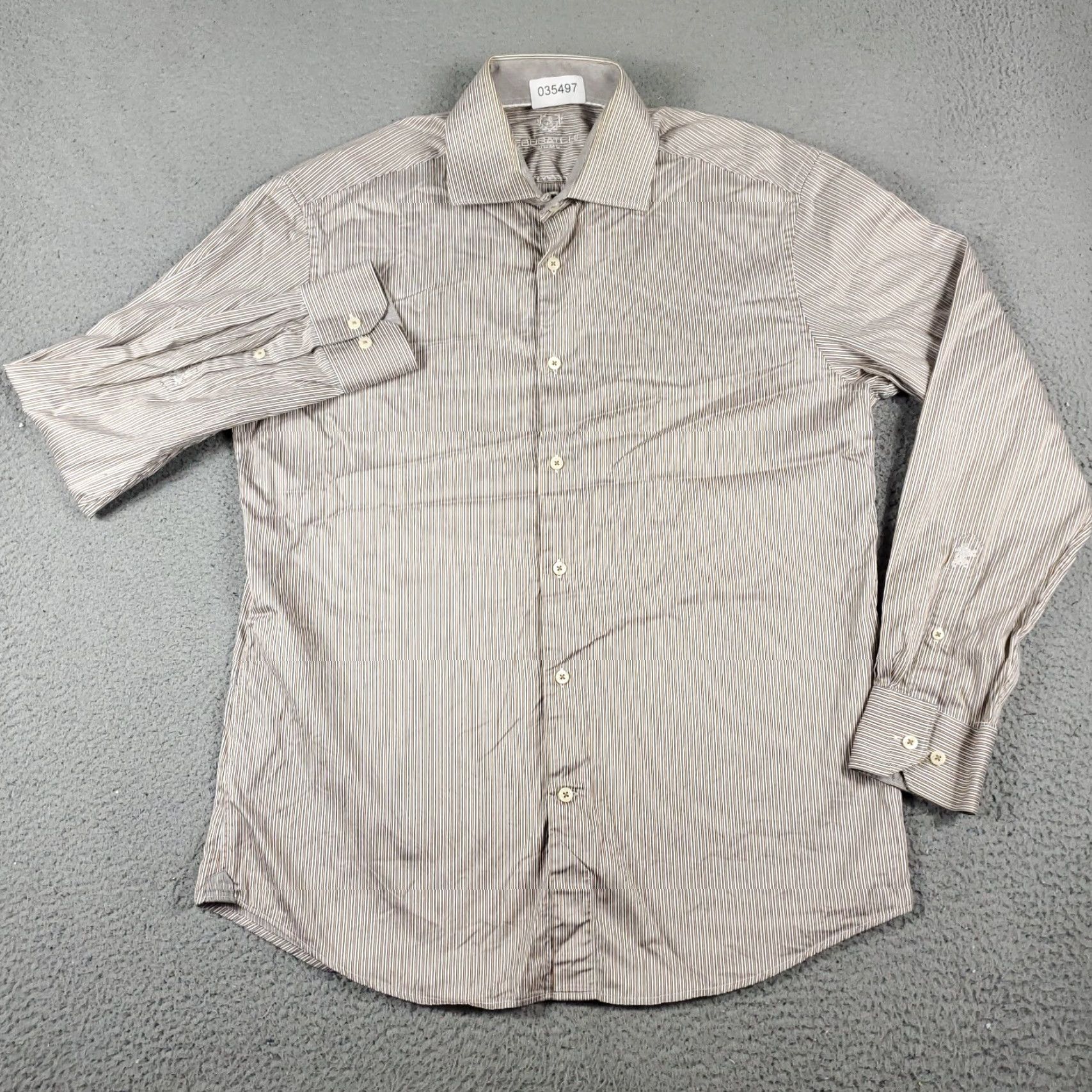 BUGATCHI Bugatchi Uomo Dress Shirt Mens 16.5 Beige Striped Long Sleeve Button Up Business Casual Size 42R - 2 Thumbnail