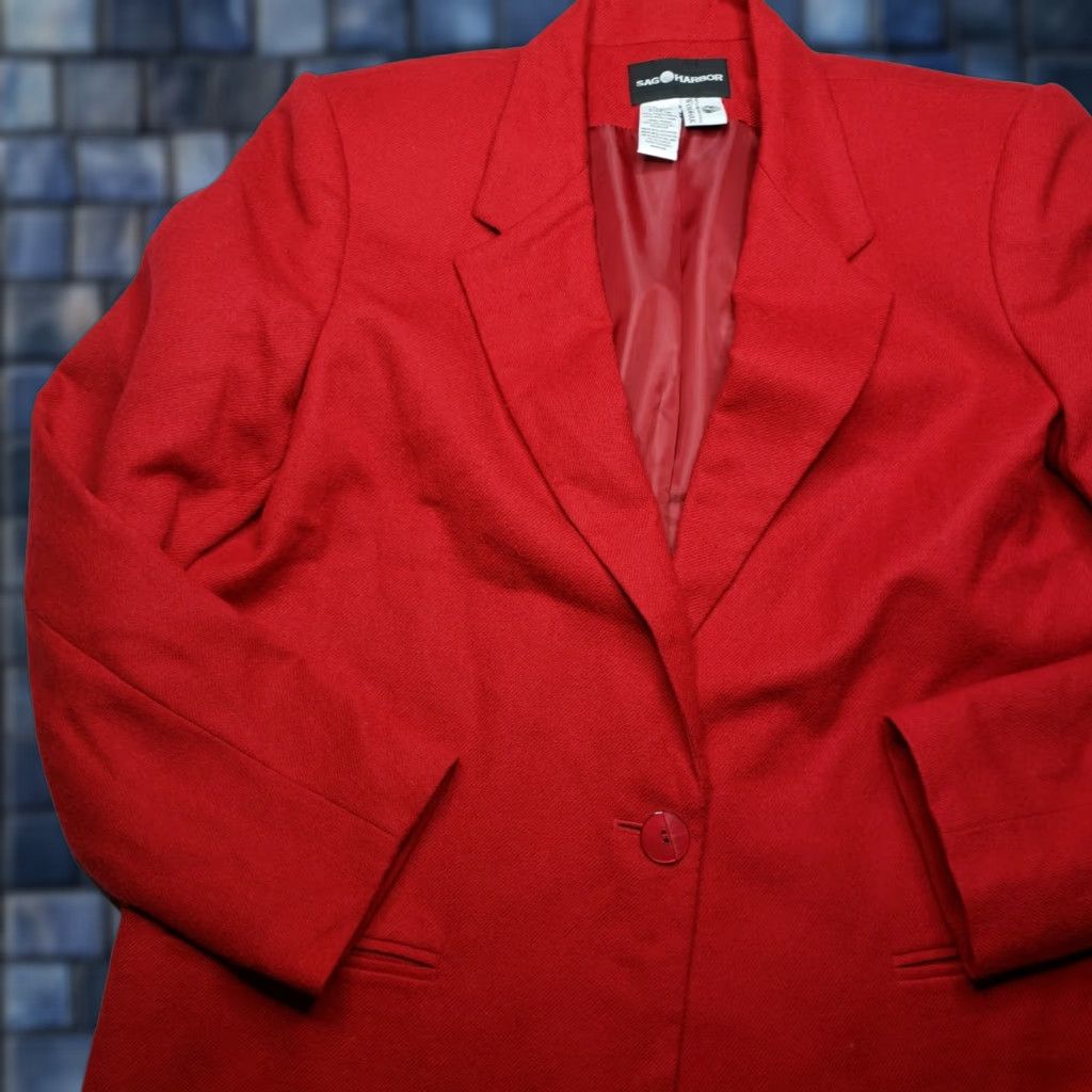 VINTAGE Sag Harbor Women's Blazer 100% Wool Red Holiday Career Jacket Size 16