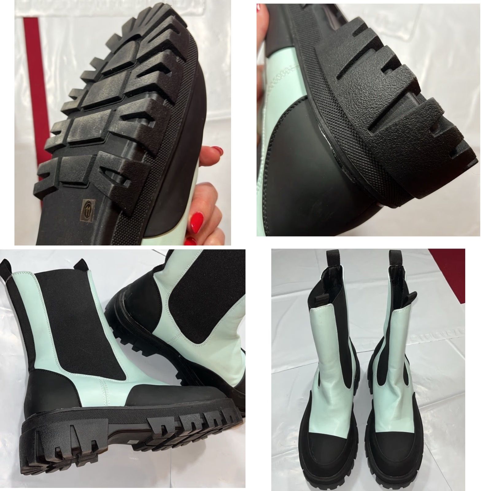 Azalea Wang AZALEA WANG Chelsea Boots EMO Punk Light Blue Black 11 Women’s Mid Calf Chunky Heel Street Clubwear Fashion Chelsea Boot Size US 11 / IT 41 - 8 Thumbnail
