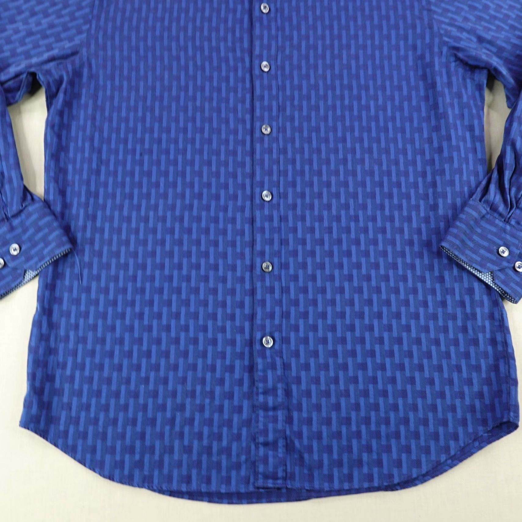 BUGATCHI VINTAGE Bugatchi Uomo Men's Button-Up Shirt Medium Blue Geometric Long Sleeve Business Casual Formal Size US M / EU 48-50 / 2 - 3 Thumbnail