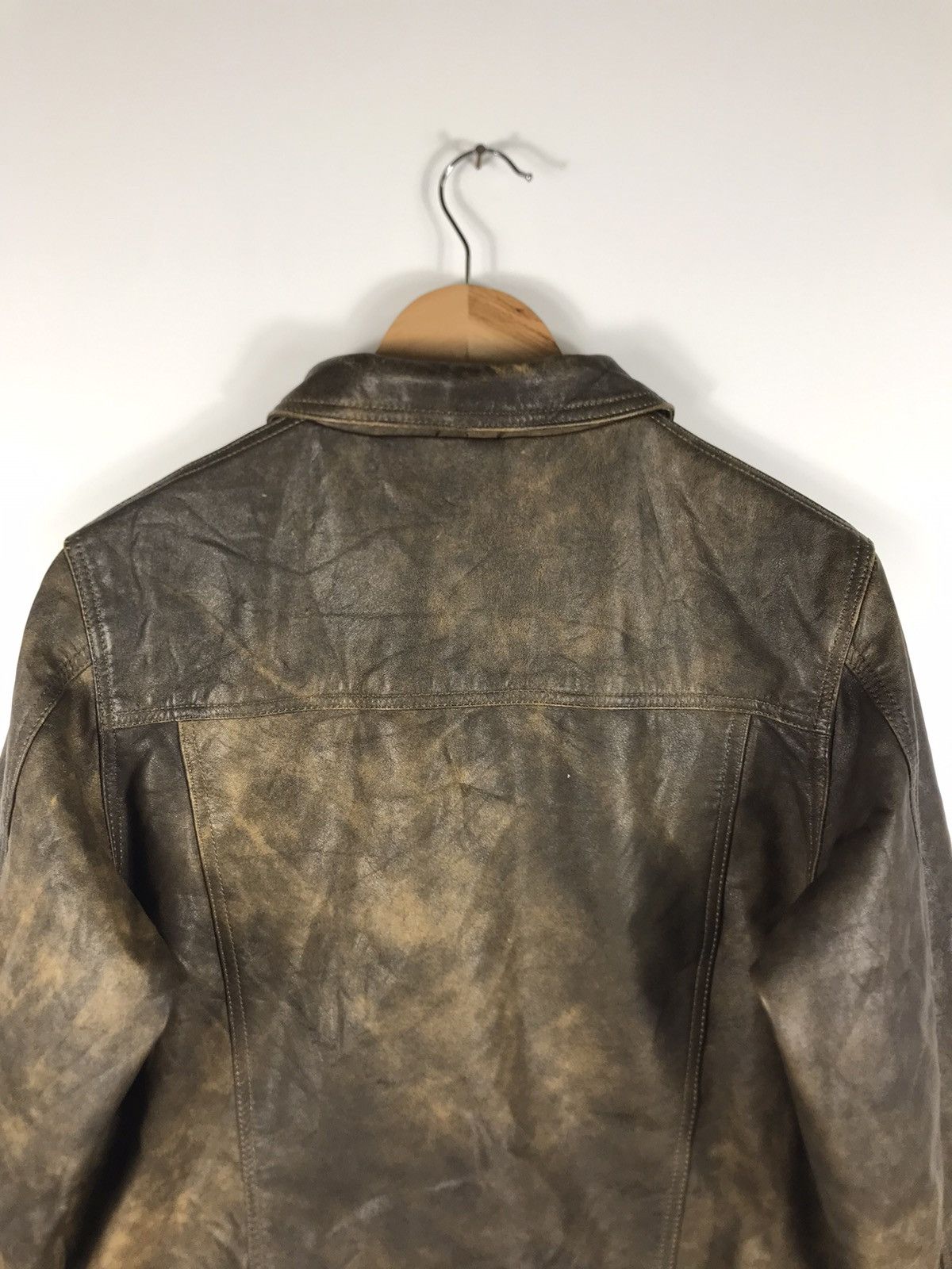 Japanese Brand × Vintage ⚡️Vintage Cross-Way Distressed Faded Leather Trucker Jacket Size XS / US 0-2 / IT 36-38 - 17 Thumbnail