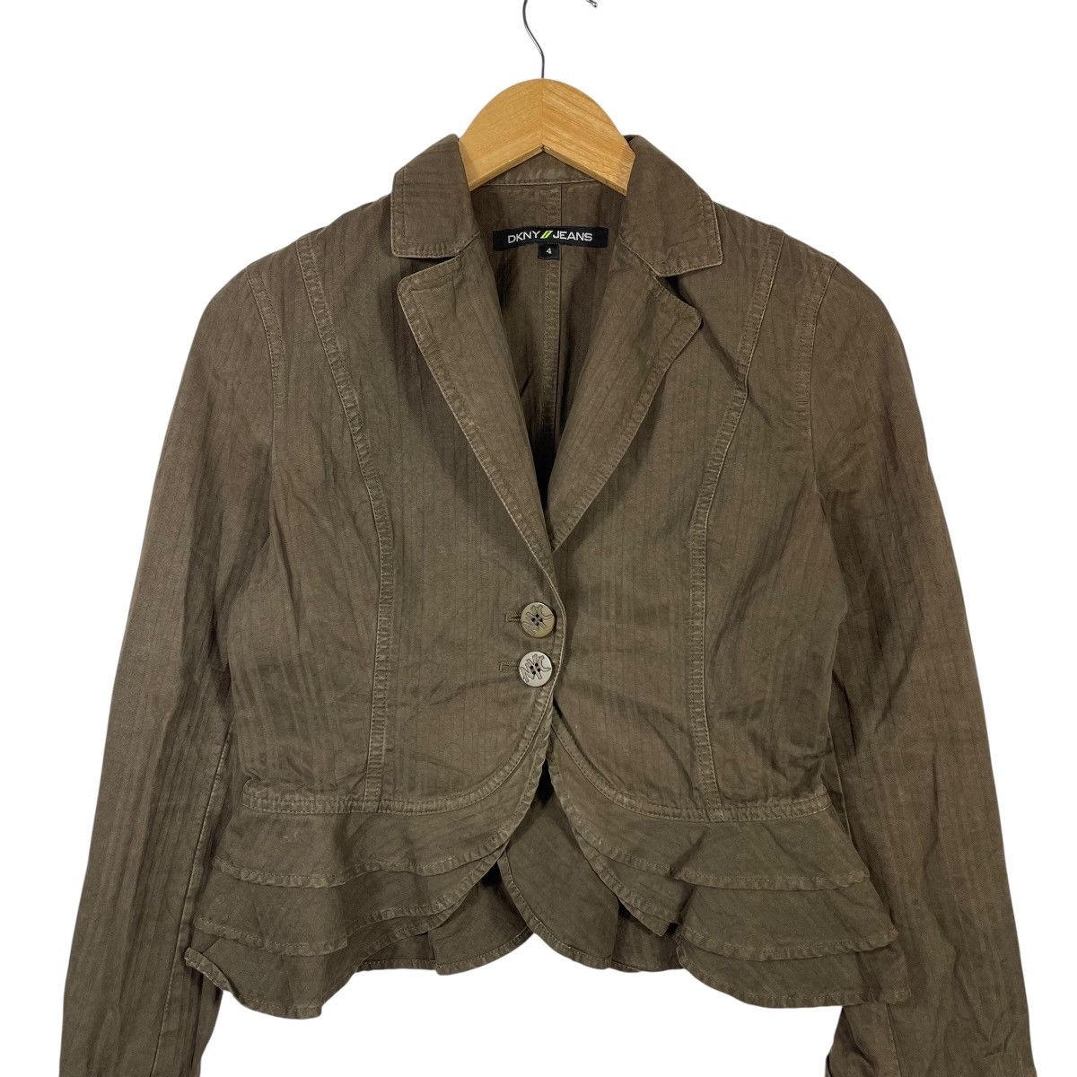 DKNY DKNY Jeans Olive Cotton Cropped Blazer Women’s Ruffle Hem Size S / US 4 / IT 40 - 5 Thumbnail