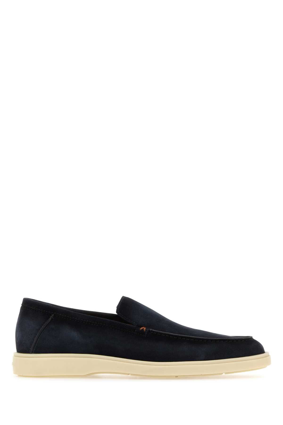 image of Santoni Navy Blue Suede Loafers, Men's (Size 7)