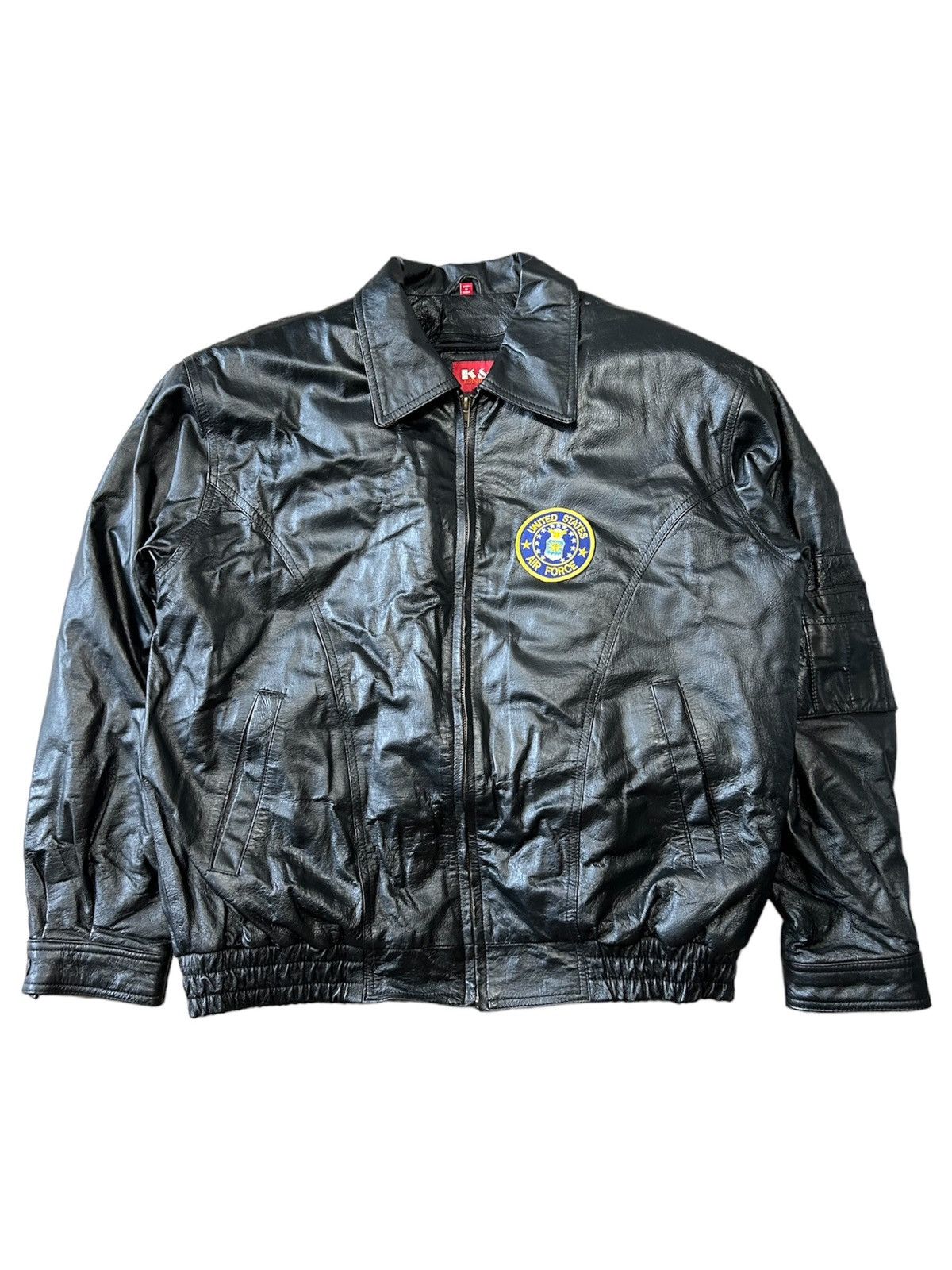 Vintage Vintage 90s K&S Unique U.S Air Force Leather Bomber Jacket Size US L / EU 52-54 / 3 - 1 Thumbnail