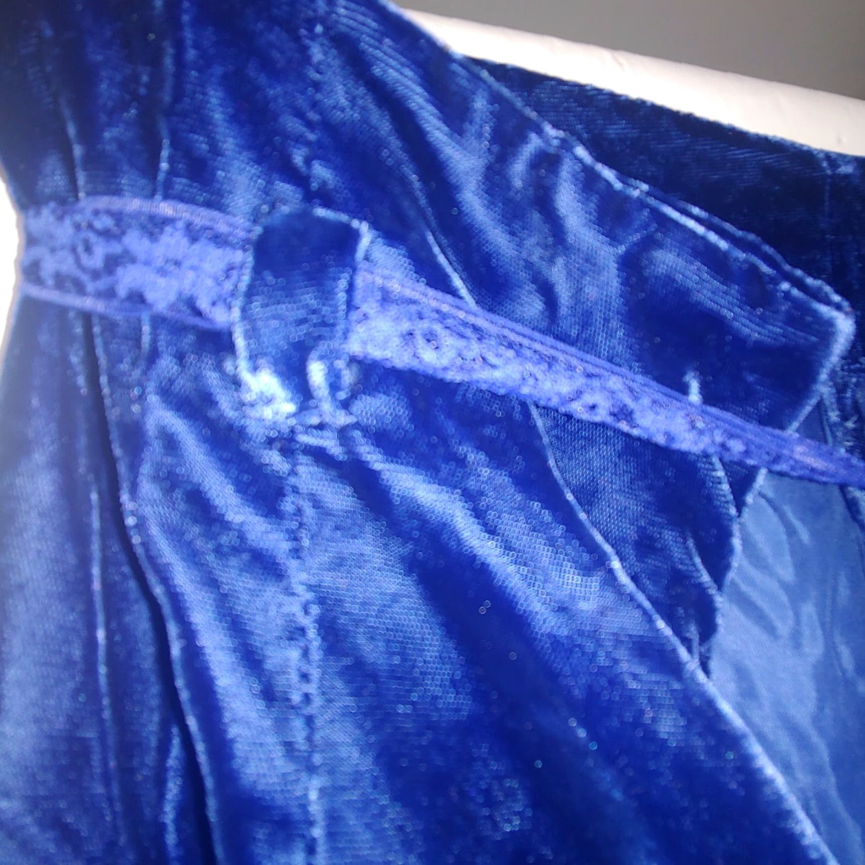 Velvet VINTAGE 1970s Skirt XS Handmade Blue Velvet Maxi Zip Ribbon Belt Long 27" Size 26" / US 2 / IT 38 - 5 Thumbnail