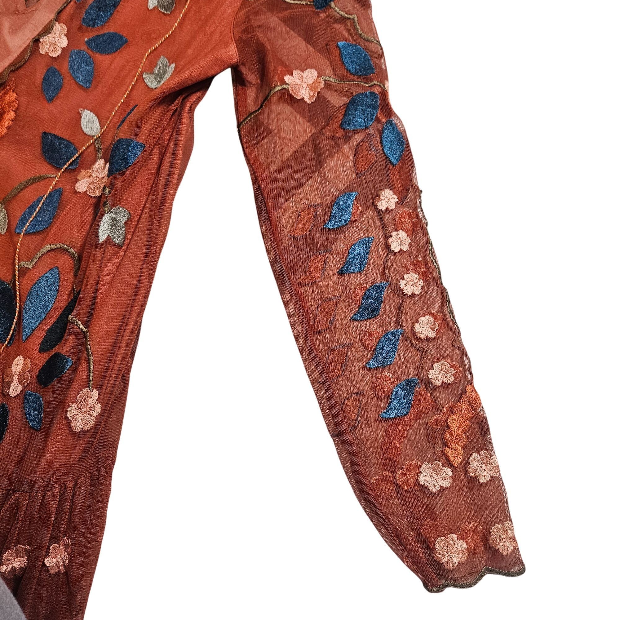 Free People Free People Embroidered Mesh Boho Fall Dress SM Rust Festiva Size S / US 4 / IT 40 - 8 Thumbnail