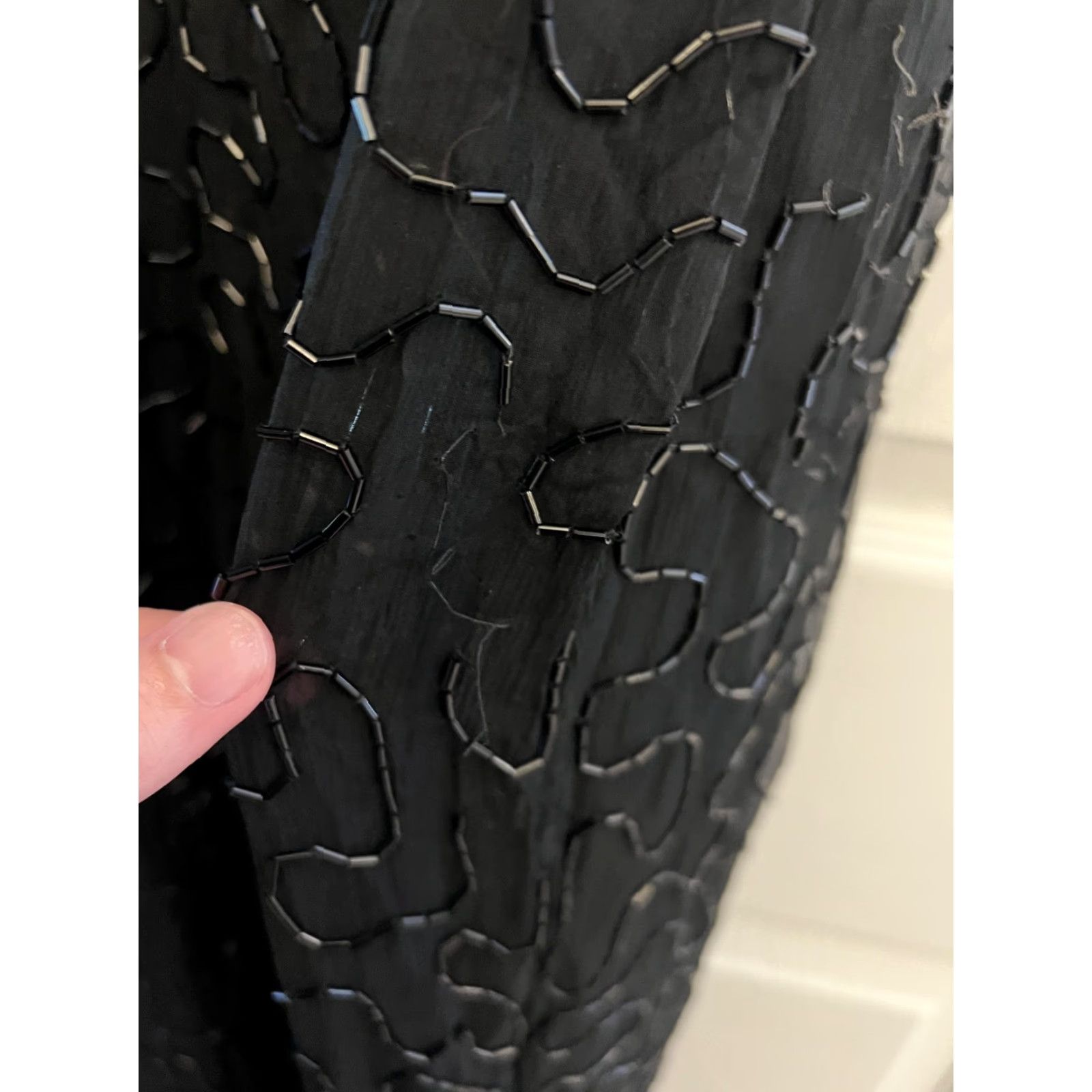 Vintage VINTAGE Denise Elle Dress Womens Large Silk Beaded Midi Scalloped 90s Elegant Black Silk Beaded Dress Size L / US 10 / IT 46 - 6 Thumbnail