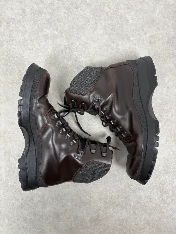 Prada 2000s Prada Brown High Leather Chunky Vibram Sole Boots Size US 10 / EU 43 - 4 Thumbnail