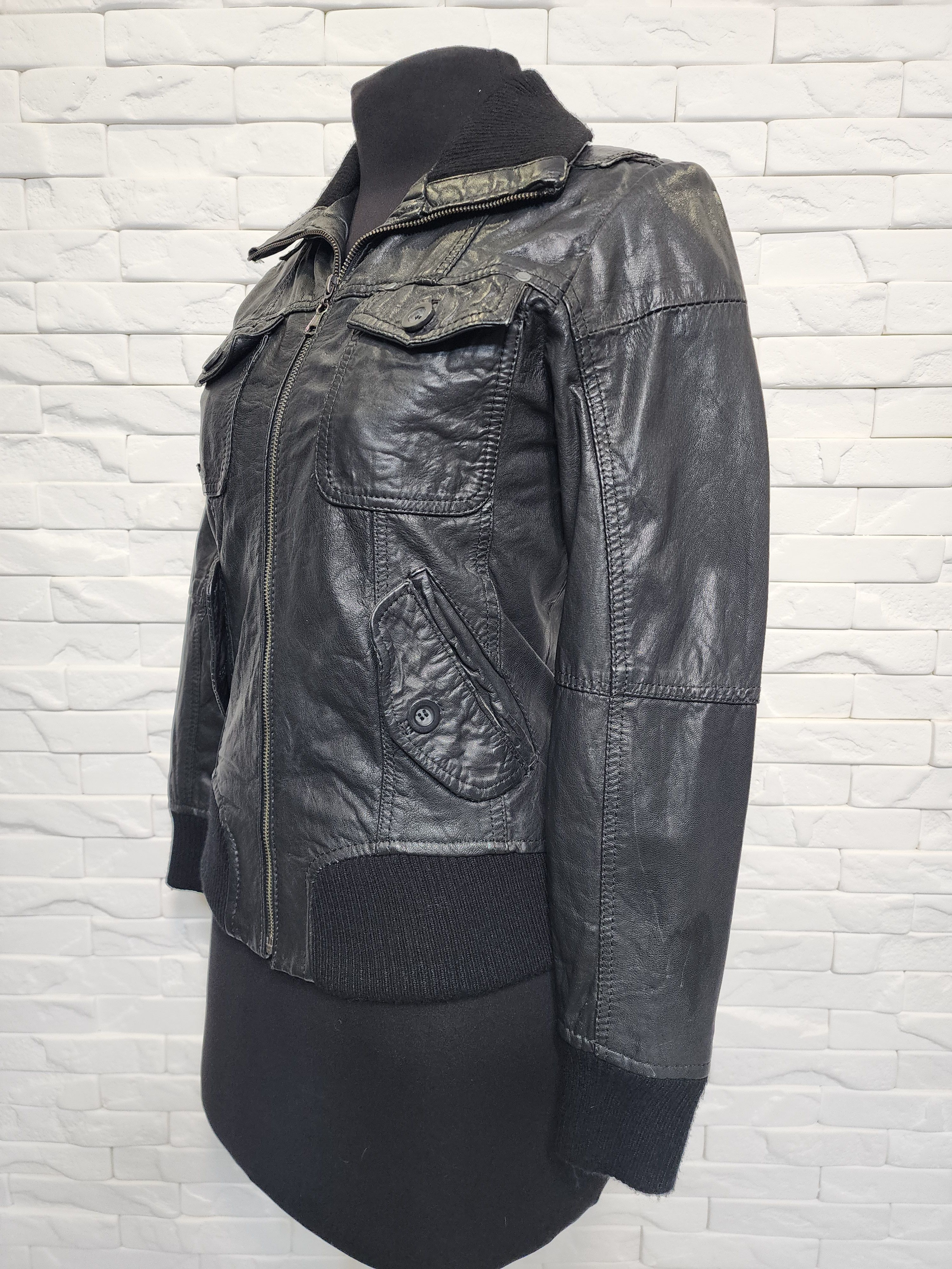 Jack & Jones Black Leather Jacket: Women's Metal Zipper Bomber Size S / US 4 / IT 40 - 5 Thumbnail