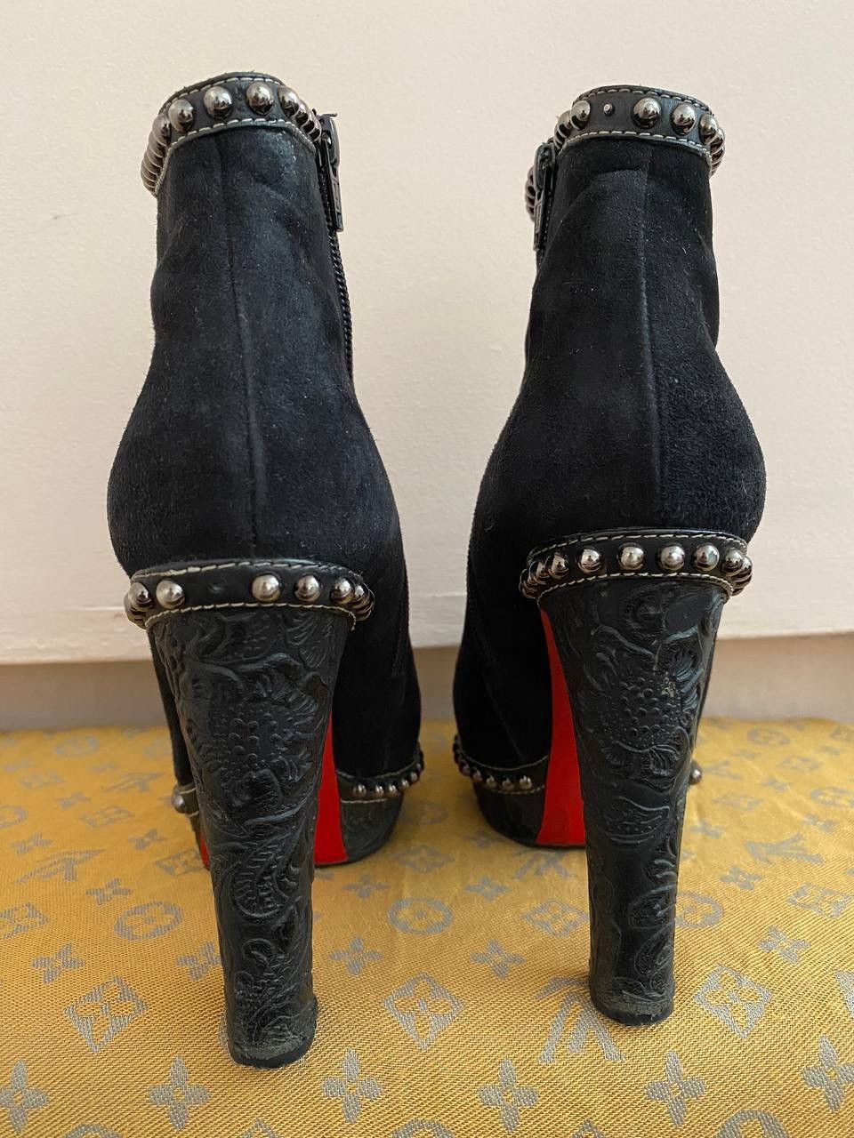 Christian Louboutin Christian Louboutin Black Suede Studded Platform Ankle Boots Size US 7.5 / IT 37.5 - 8 Thumbnail