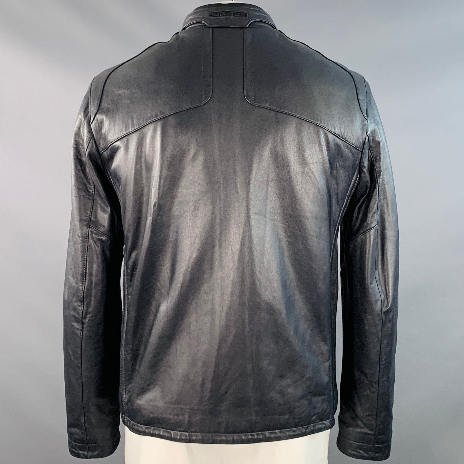 BUGATCHI BUGATCHI Size L Navy Lambskin Leather Moto Racer Jacket Size US L / EU 52-54 / 3 - 4 Thumbnail
