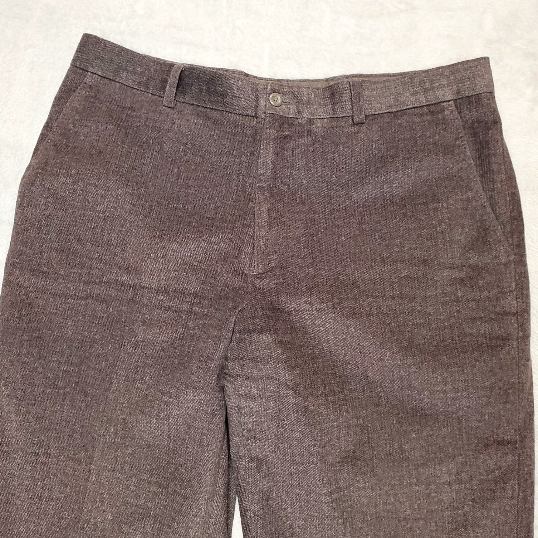 Vintage Linea Naturale Pants Mens 34x36 Brown Micro Poly Flat Front Chino Smart Casual Size US 34 / EU 50 - 3 Thumbnail