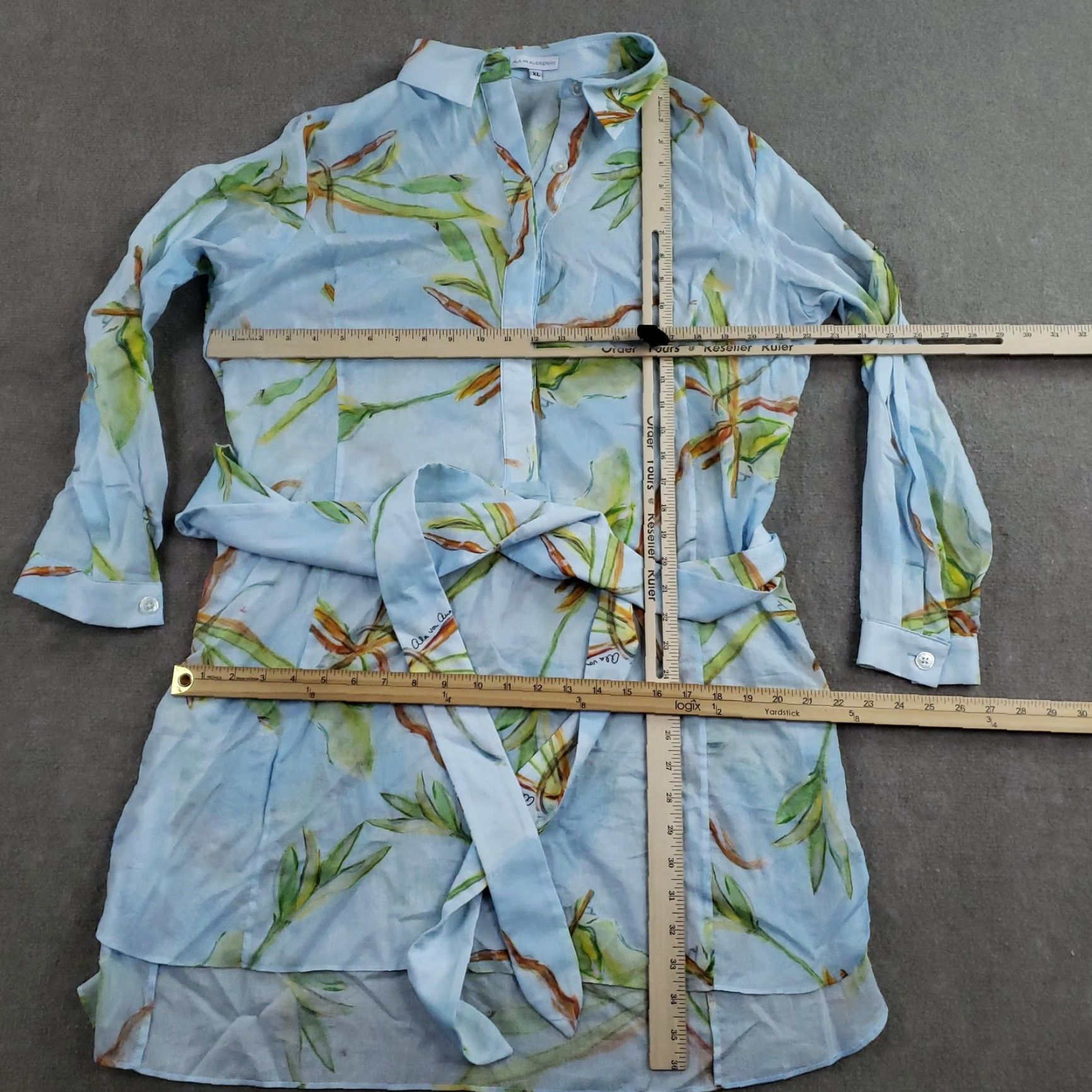 Vintage Ala Von Auersperg Shirt Dress Womens XL Blue Botanical Belted Tunic 100% Cotton Size XL / US 12-14 / IT 48-50 - 2 Thumbnail